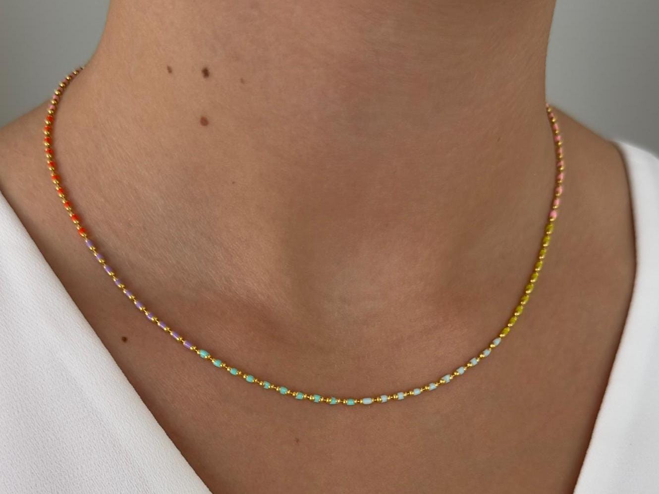 Enamel Necklace, Enamel Chain,  Rainbow Necklace, Neon Chain Necklace, Colorful Necklace, Layering Chain, Gift for her, Enamel Jewelry