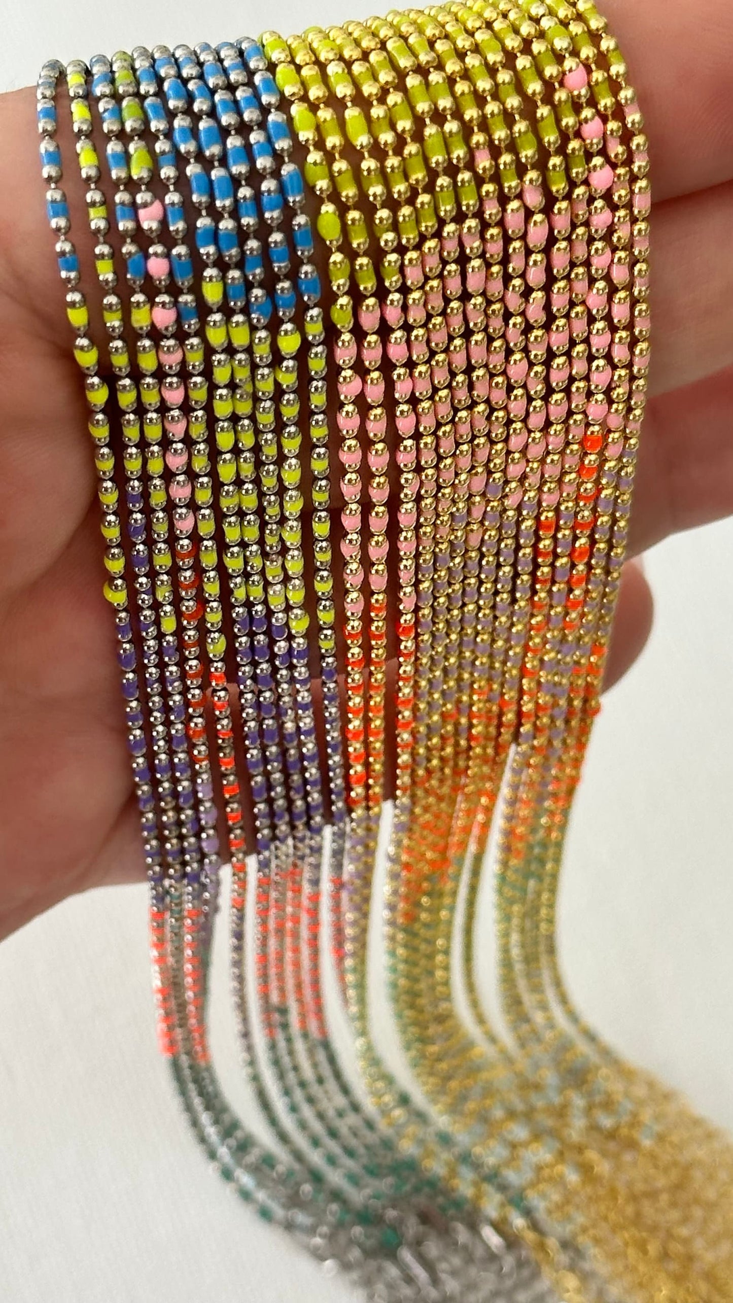 Sterling Silver Enamel Necklace: Multicolor Neon Bead Chain 14k Gold Plated Jewelry