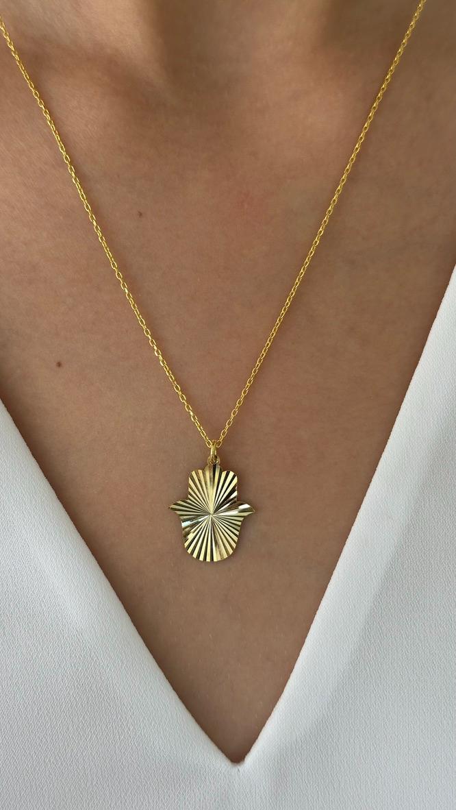 Sterling Silver Hamsa Hand Necklace: 14k Gold Fatima Pendant, Protection Jewelry Gift