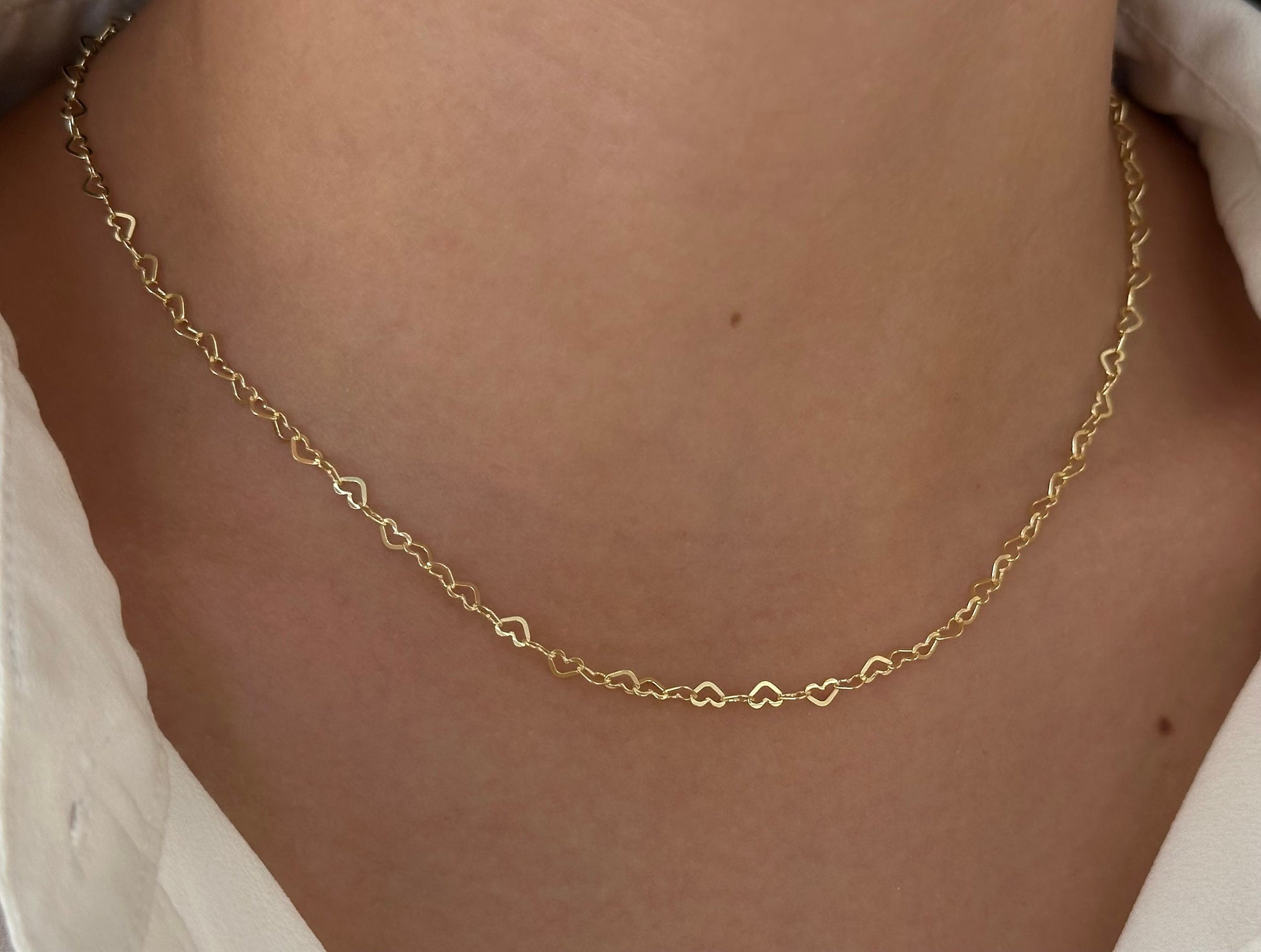 Sterling Silver Heart Chain Choker: 14k Gold Plated Minimalist Necklace Minimalist Jewelry Gift