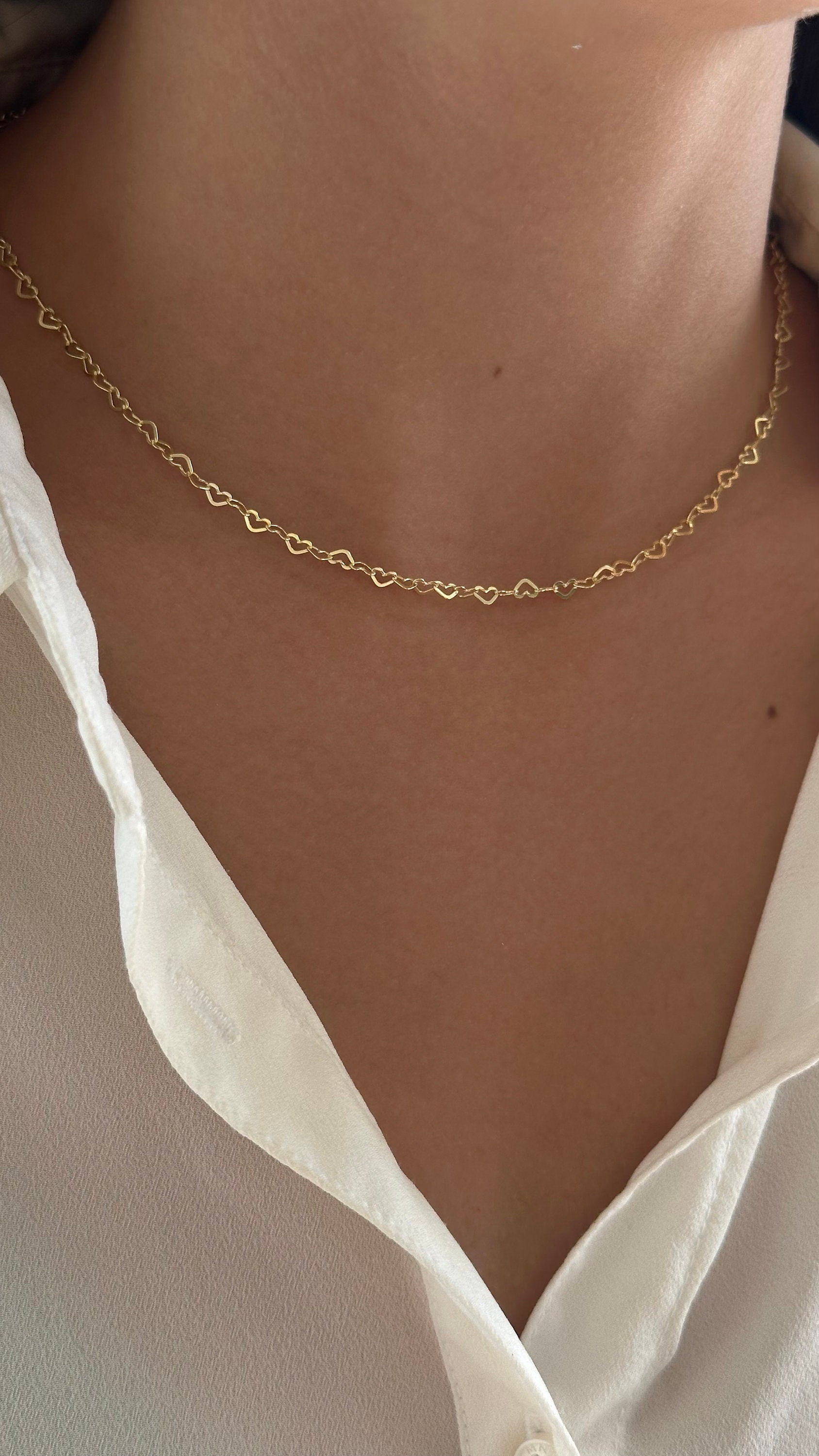 Sterling Silver Heart Chain Choker: 14k Gold Plated Minimalist Necklace Minimalist Jewelry Gift