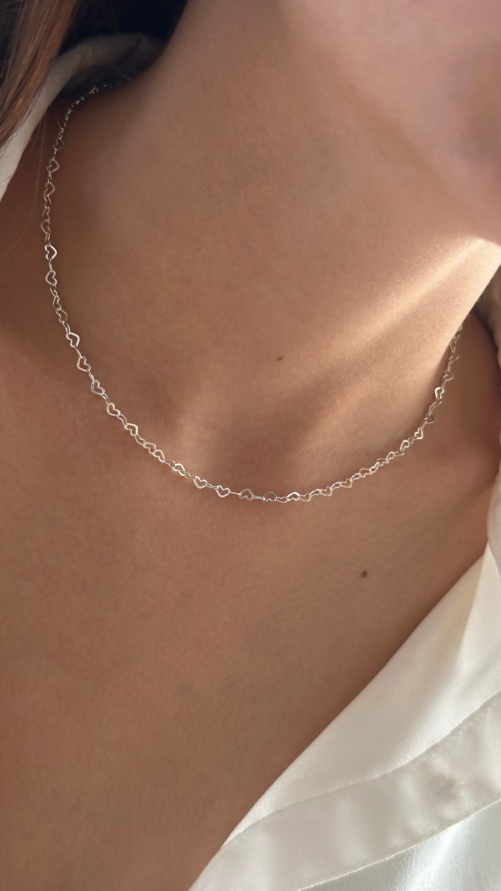 Sterling Silver Heart Chain Choker: 14k Gold Plated Minimalist Necklace Minimalist Jewelry Gift