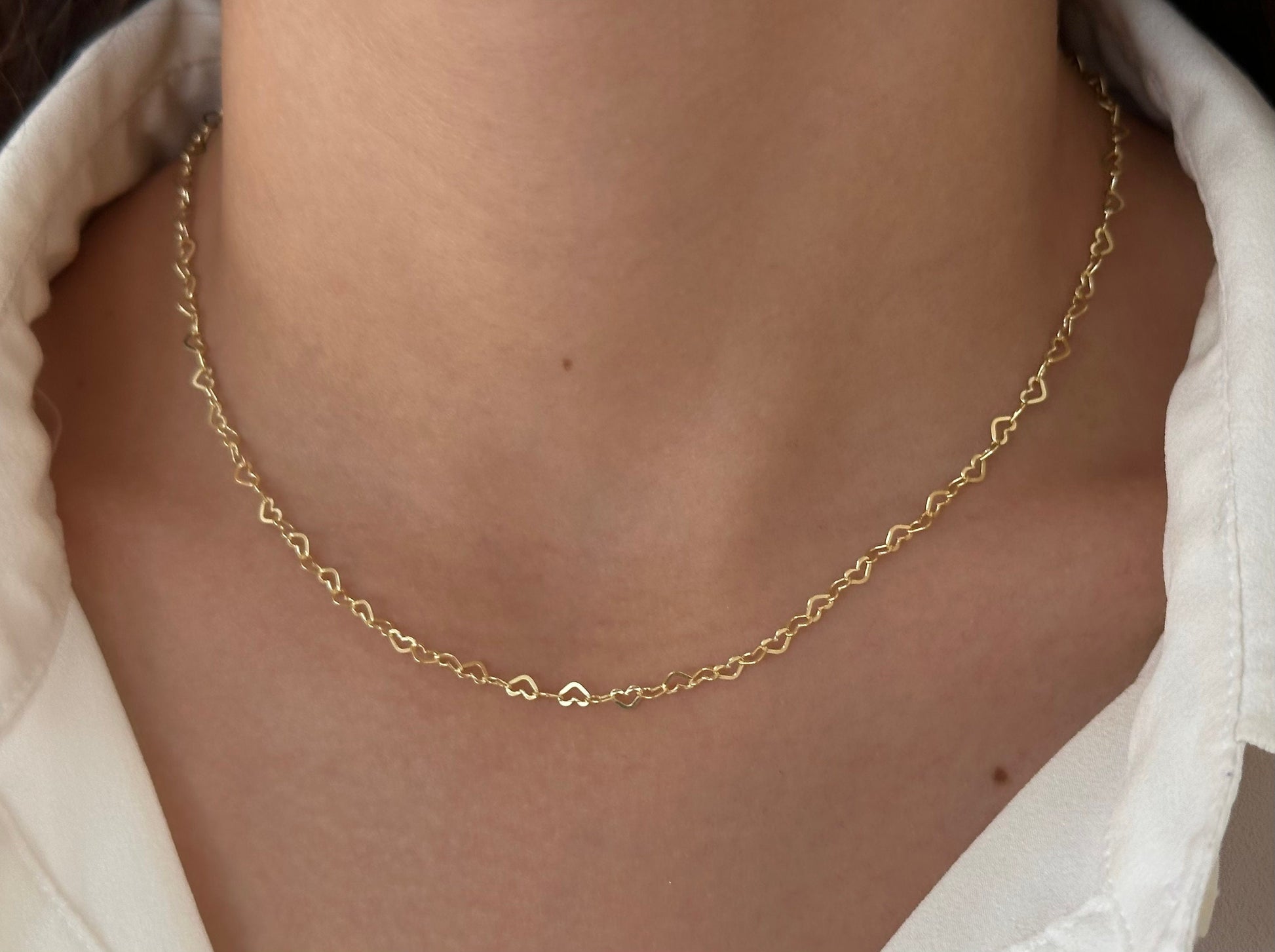 Sterling Silver Heart Chain Choker: 14k Gold Plated Minimalist Necklace Minimalist Jewelry Gift