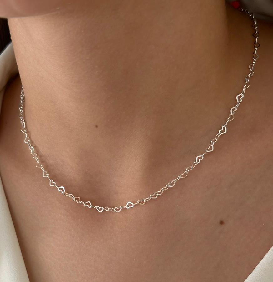 Sterling Silver Dainty Heart Chain Necklace, Heart link Choker, Layering Chain Necklace, Gold / Rose Gold 14k Plated, Minimalist Jewelry, Gift for her, 925 Sterling Silver, Heart Jewelry, Love Necklace, Gift for her