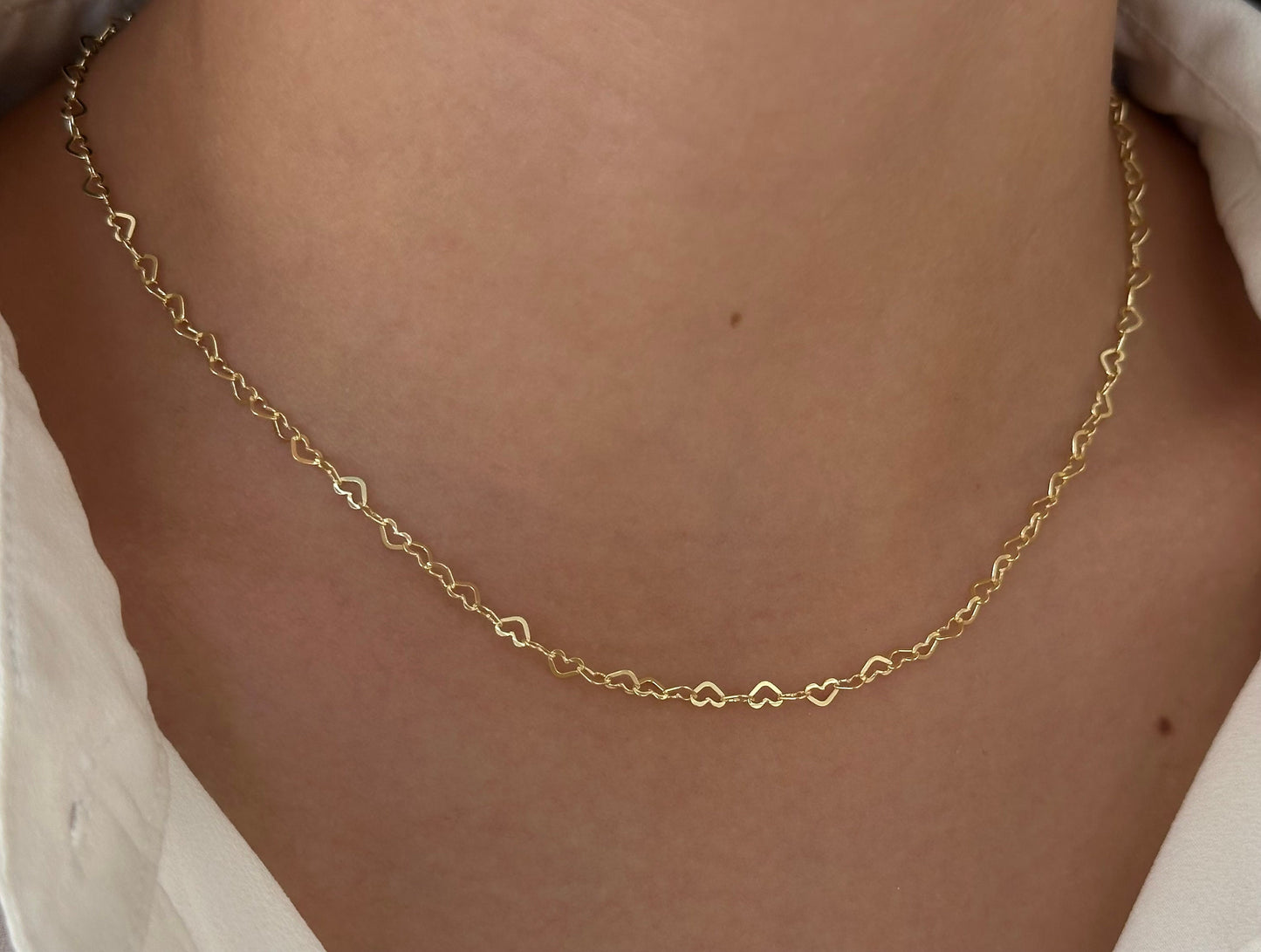 Sterling Silver Heart Chain Necklace: 14k Gold Plated Choker Dainty Layering Jewelry