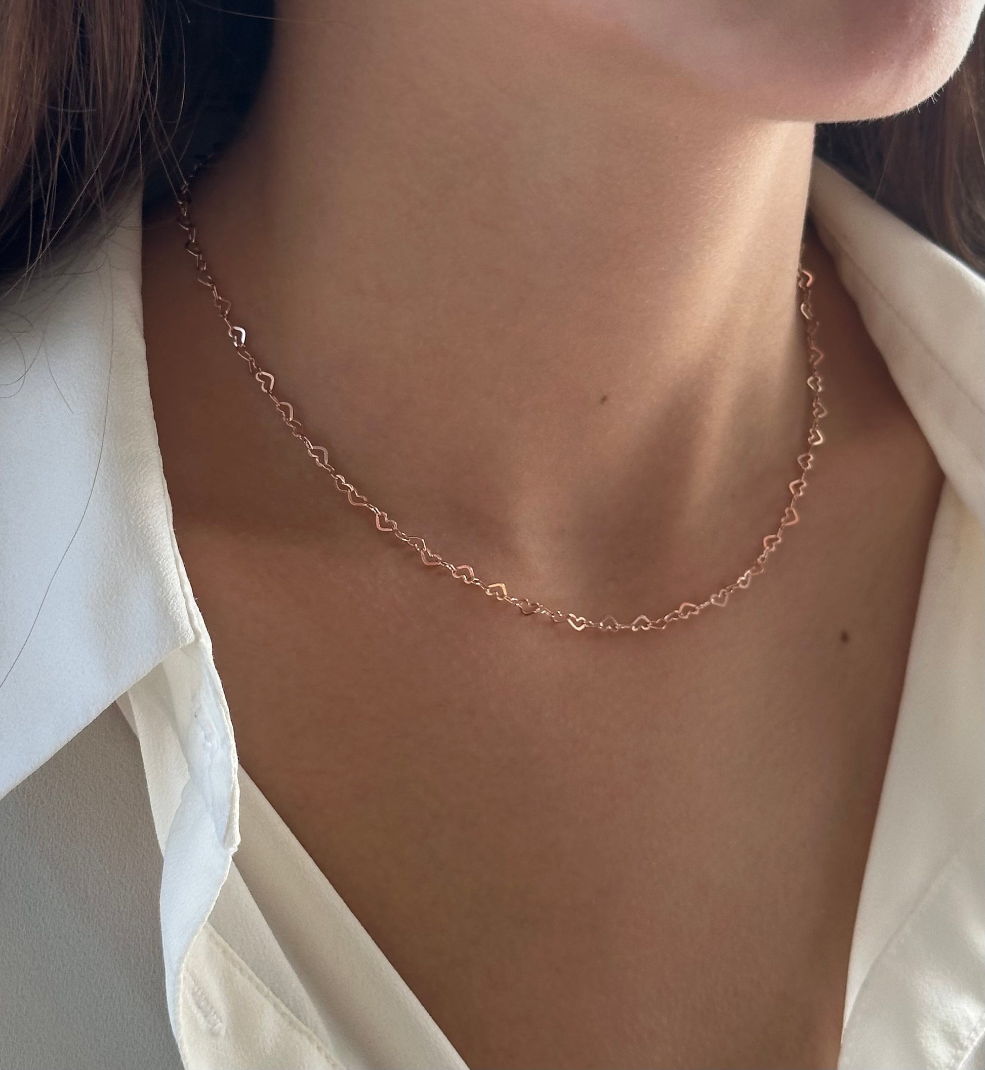 Sterling Silver Heart Chain Necklace: 14k Gold Plated Choker Dainty Layering Jewelry