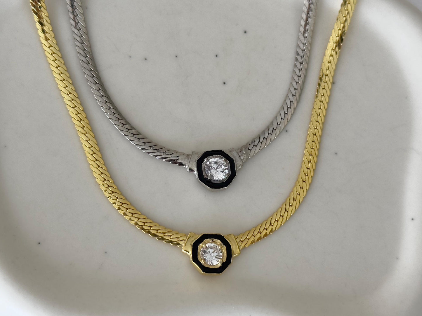 Herringbone chain necklace with CZ gemmstone pendant in sterling silver 14k gold plated Handmade Jewelry Women gifts