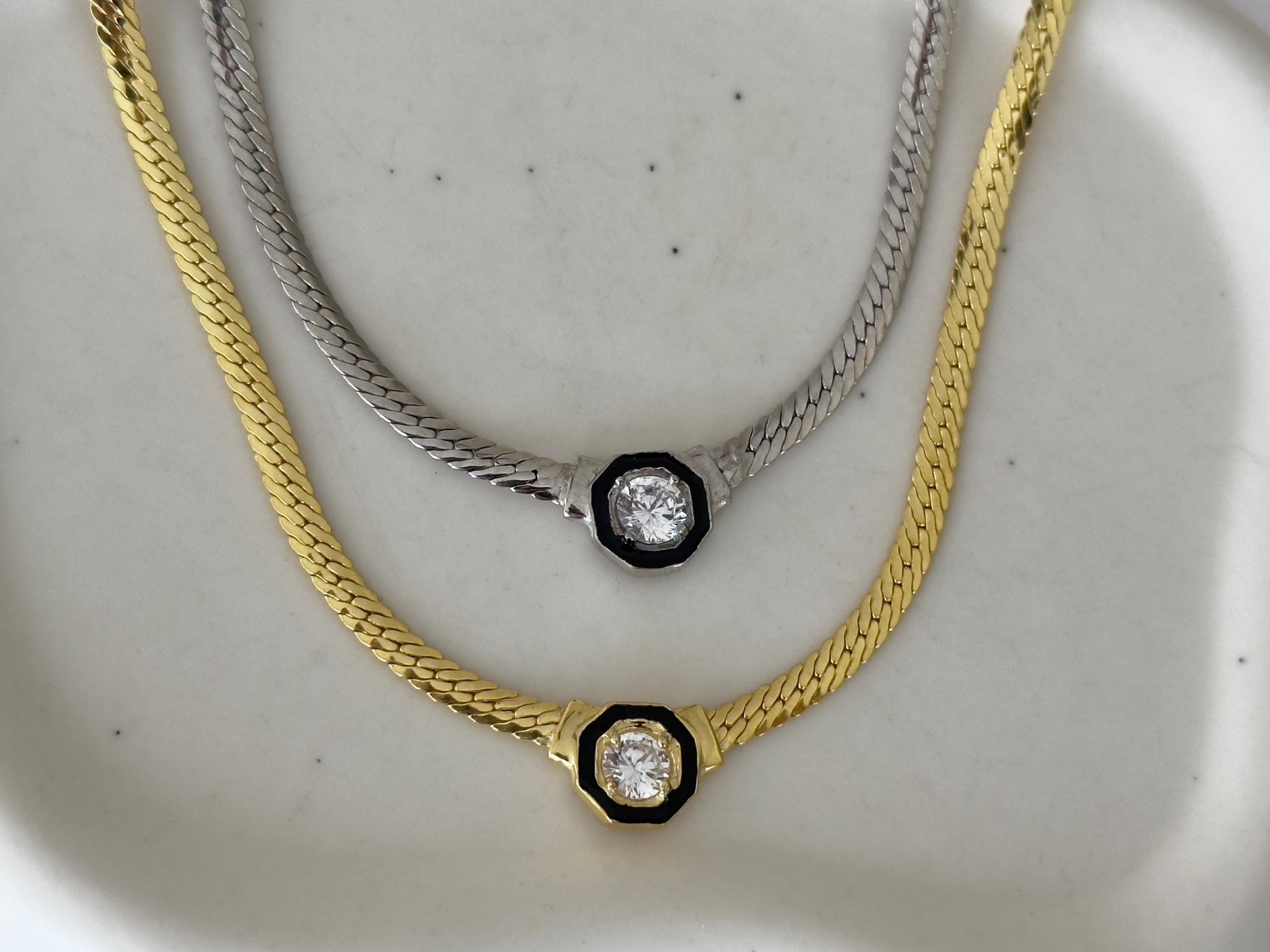 Herringbone chain necklace with CZ gemmstone pendant in sterling silver 14k gold plated Handmade Jewelry Women gifts
