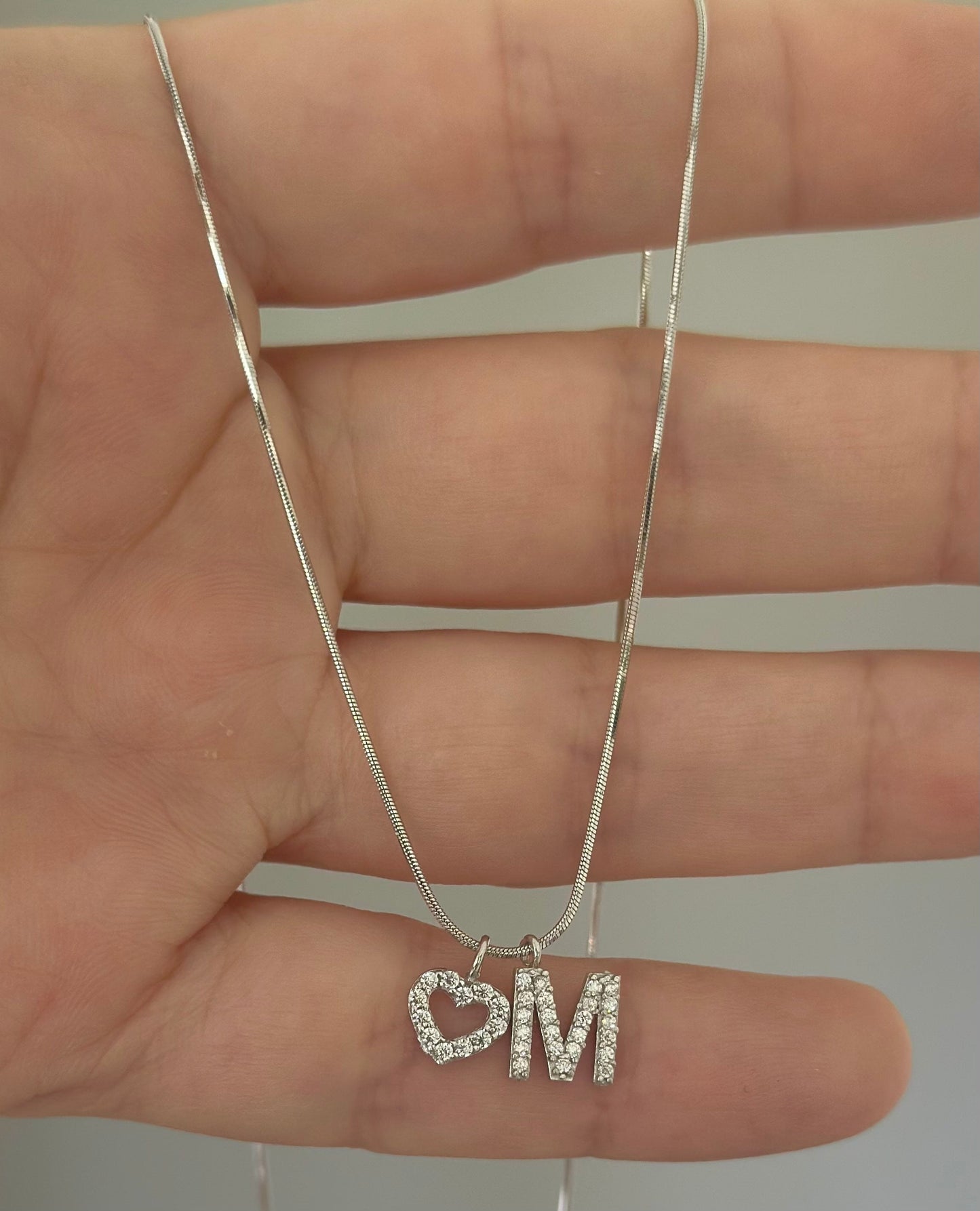 Sterling Silver Initial Heart Necklace: Personalized CZ Diamond Pendant Jewelry Gift for Her