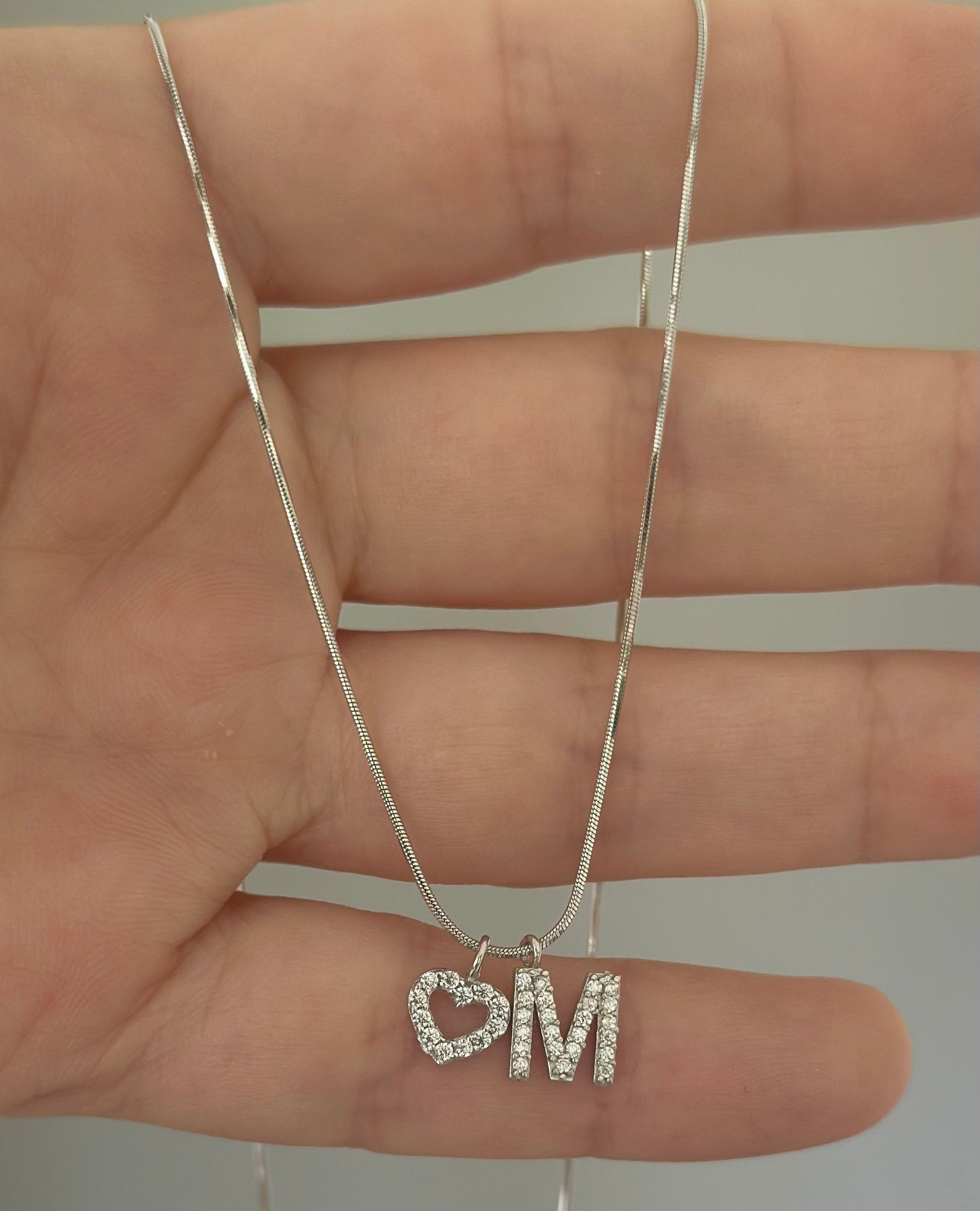 Sterling Silver Initial Heart Necklace: Personalized CZ Diamond Pendant Jewelry Gift for Her