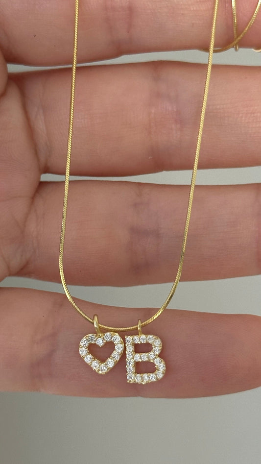 Custom diamond initial heart necklace in sterling silver with custom gemstone letters, personalized Jewelry gifts for her, minimalist