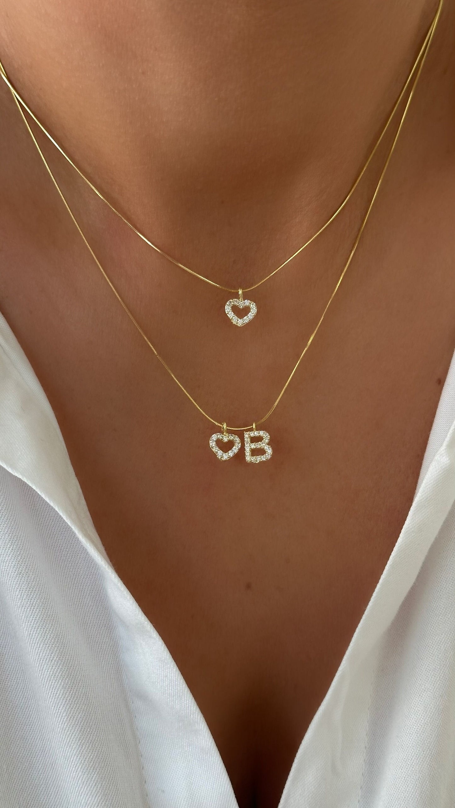 Sterling Silver Initial Heart Necklace: Personalized CZ Diamond Pendant Jewelry Gift for Her