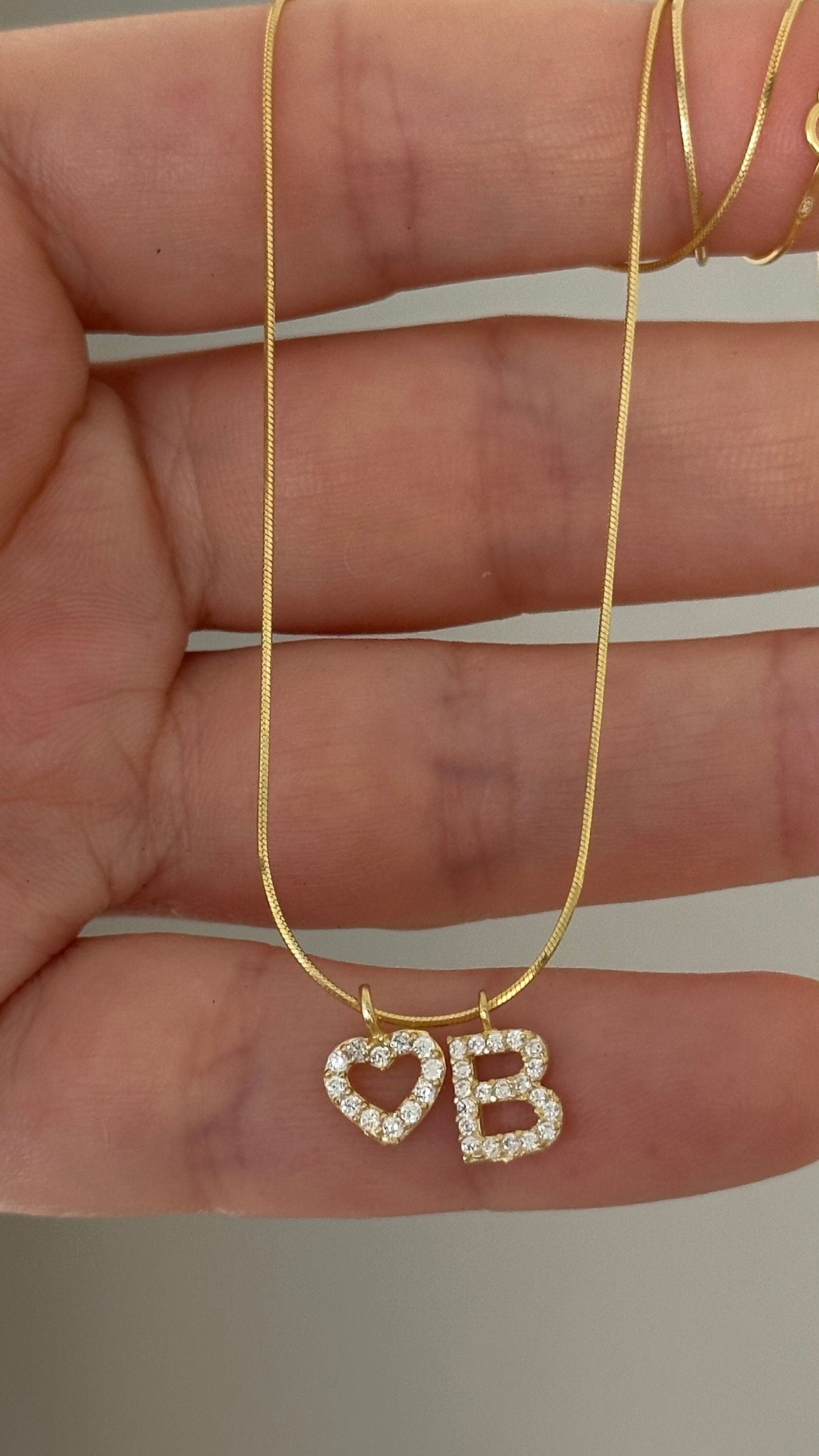 Sterling Silver Initial Heart Necklace: Personalized CZ Diamond Pendant Jewelry Gift for Her