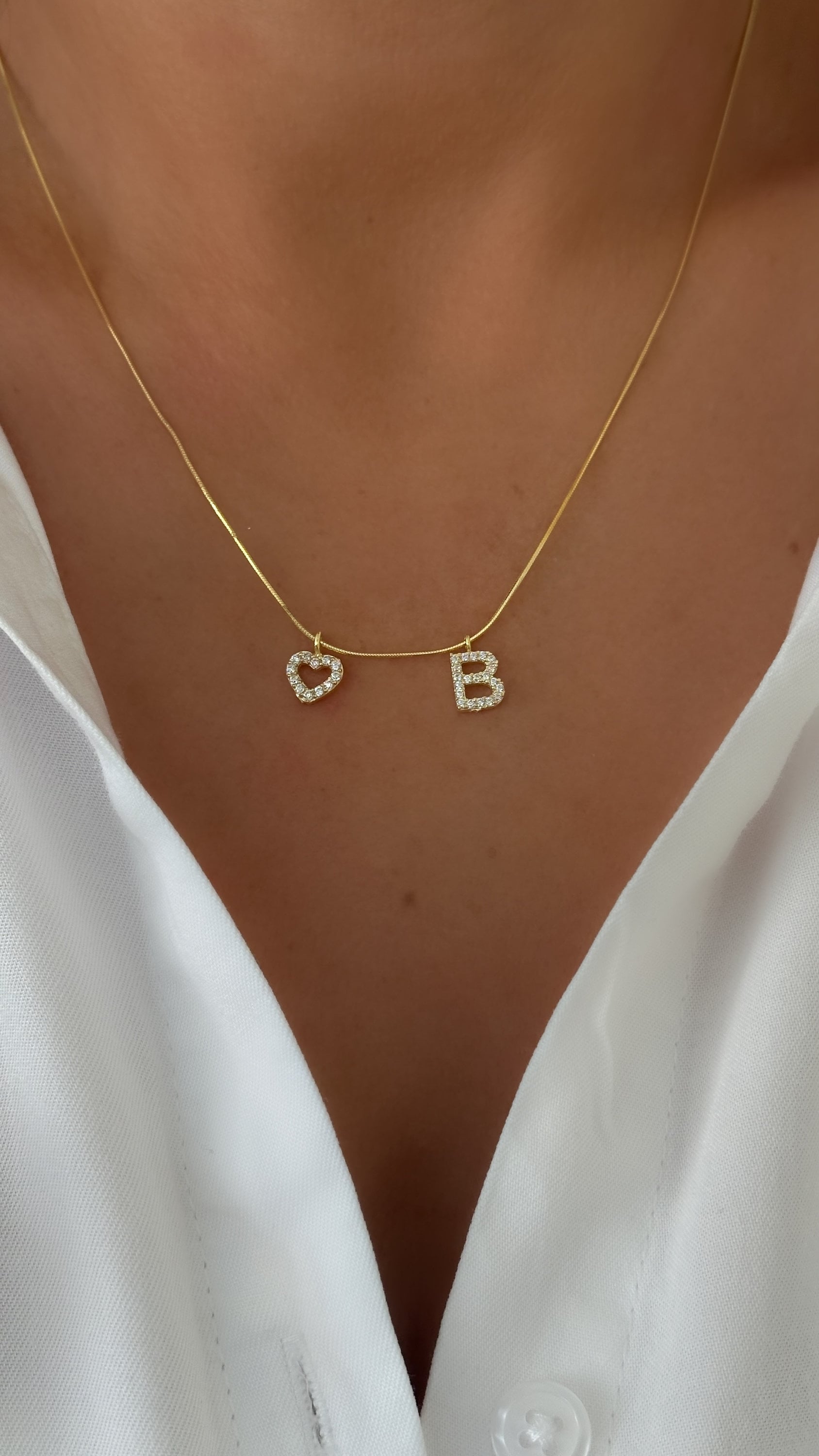 Sterling Silver Initial Heart Necklace: Personalized CZ Diamond Pendant Jewelry Gift for Her