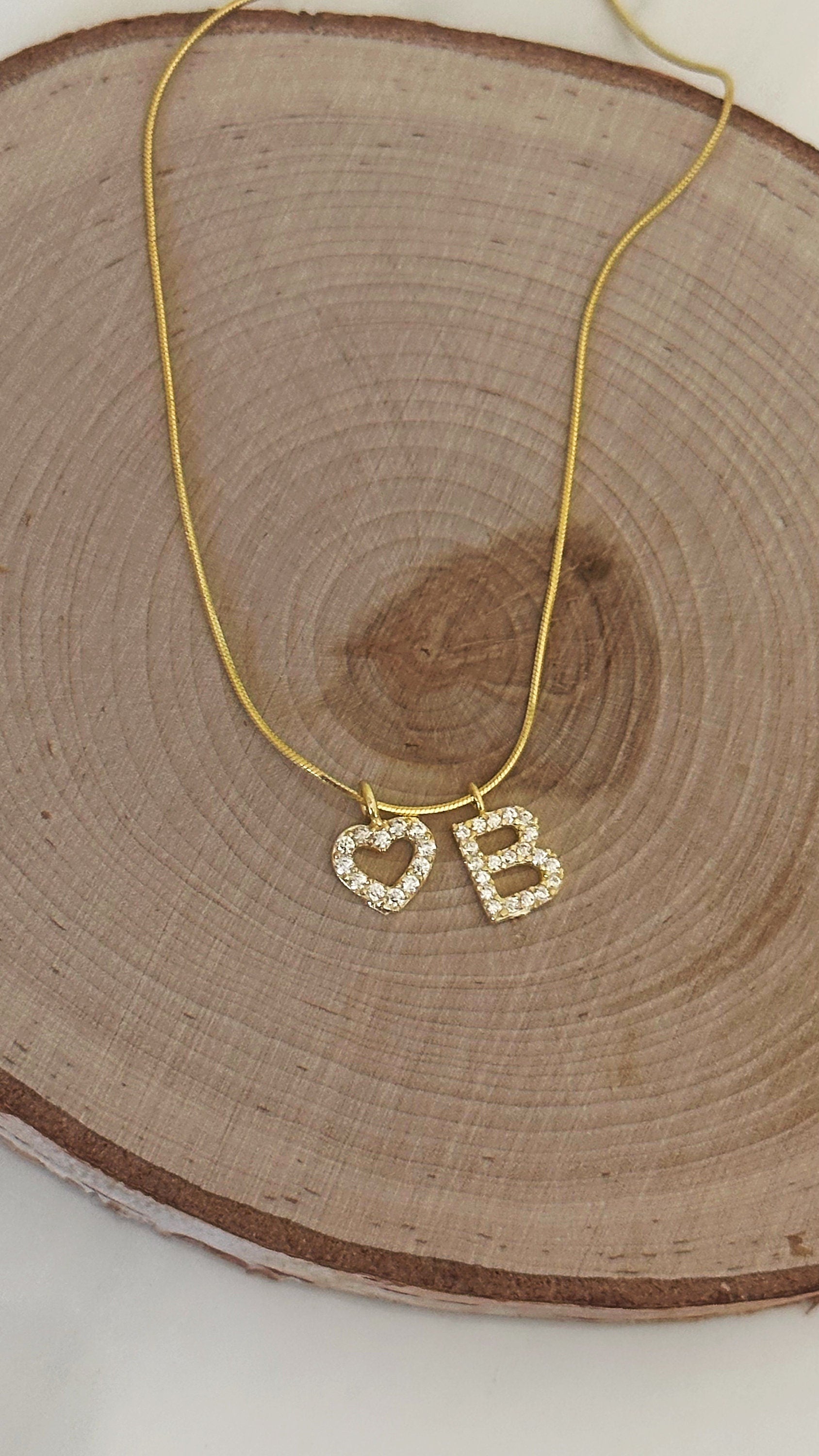 Sterling Silver Initial Heart Necklace: Personalized CZ Diamond Pendant Jewelry Gift for Her
