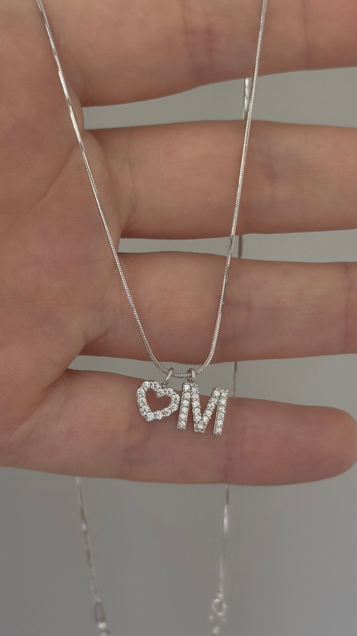 Sterling Silver Initial Heart Necklace: Personalized CZ Diamond Pendant Jewelry Gift for Her
