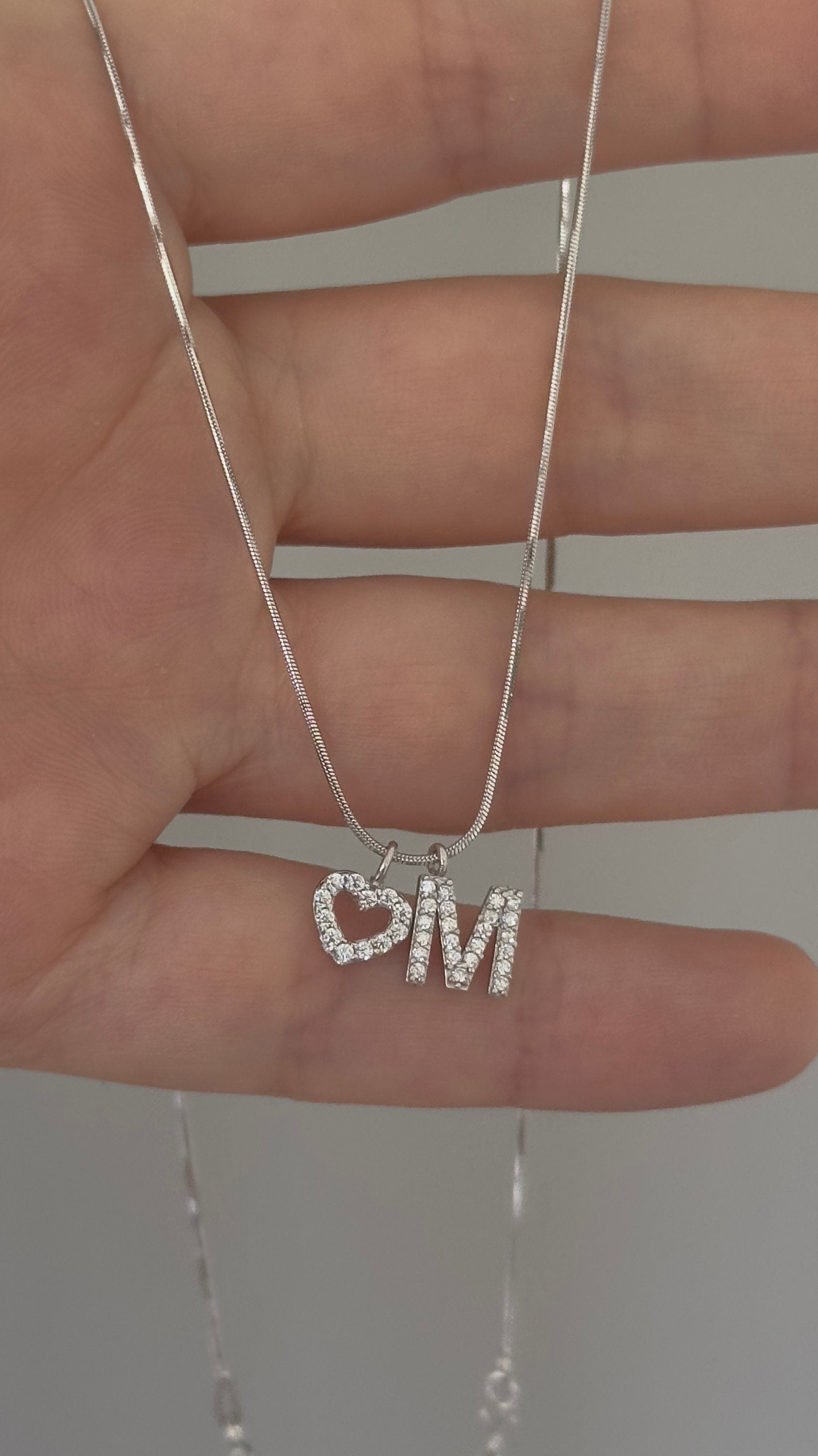 Sterling Silver Initial Heart Necklace: Personalized CZ Diamond Pendant Jewelry Gift for Her