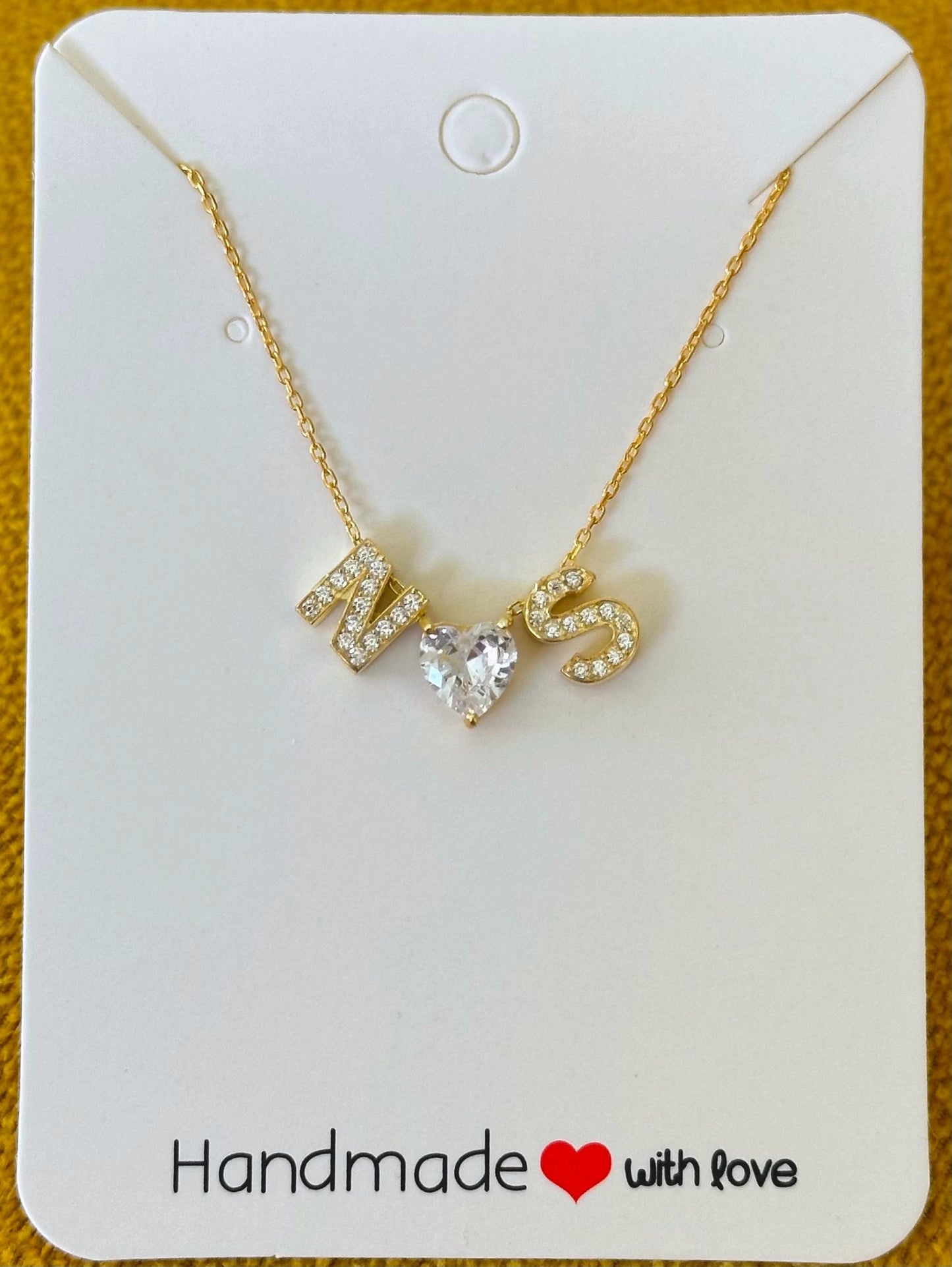 Sterling Silver Initial Heart Necklace: Personalized 3d CZ Diamond Pendant 14k Gold Plated
