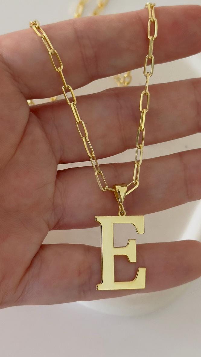 Sterling Silver Initial Letter Necklace: Oversized Personalized Pendant Jewelry Gift