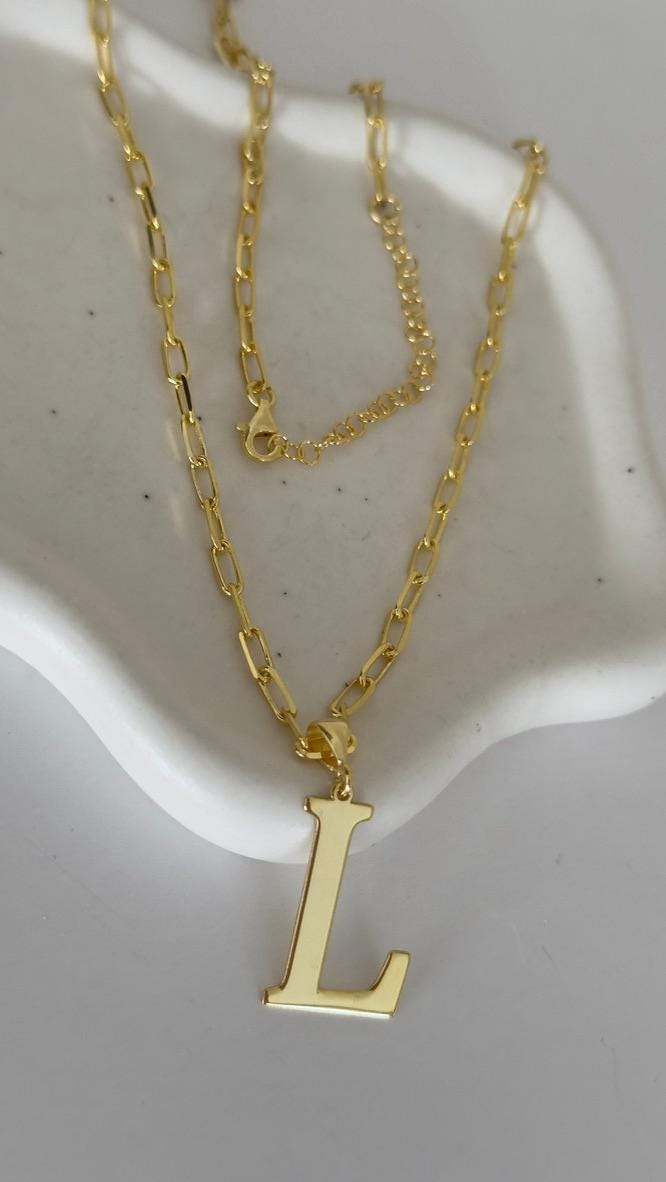 Sterling Silver Initial Letter Necklace: Oversized Personalized Pendant Jewelry Gift