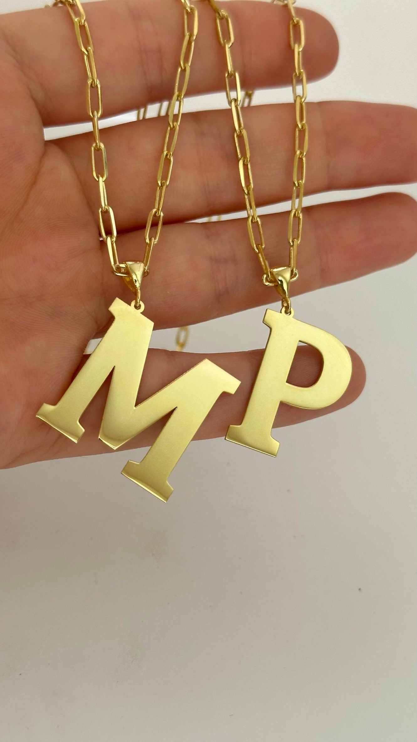 Sterling Silver Initial Letter Necklace: Oversized Personalized Pendant Jewelry Gift