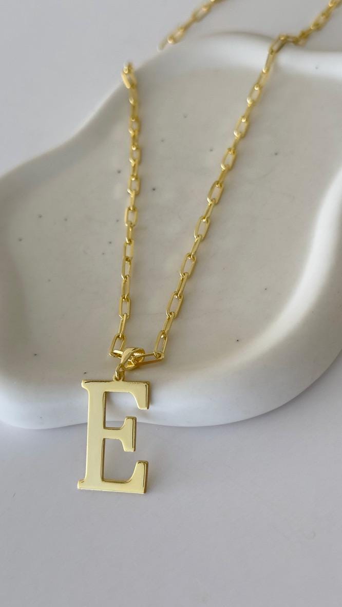 Sterling Silver Initial Letter Necklace: Oversized Personalized Pendant Jewelry Gift