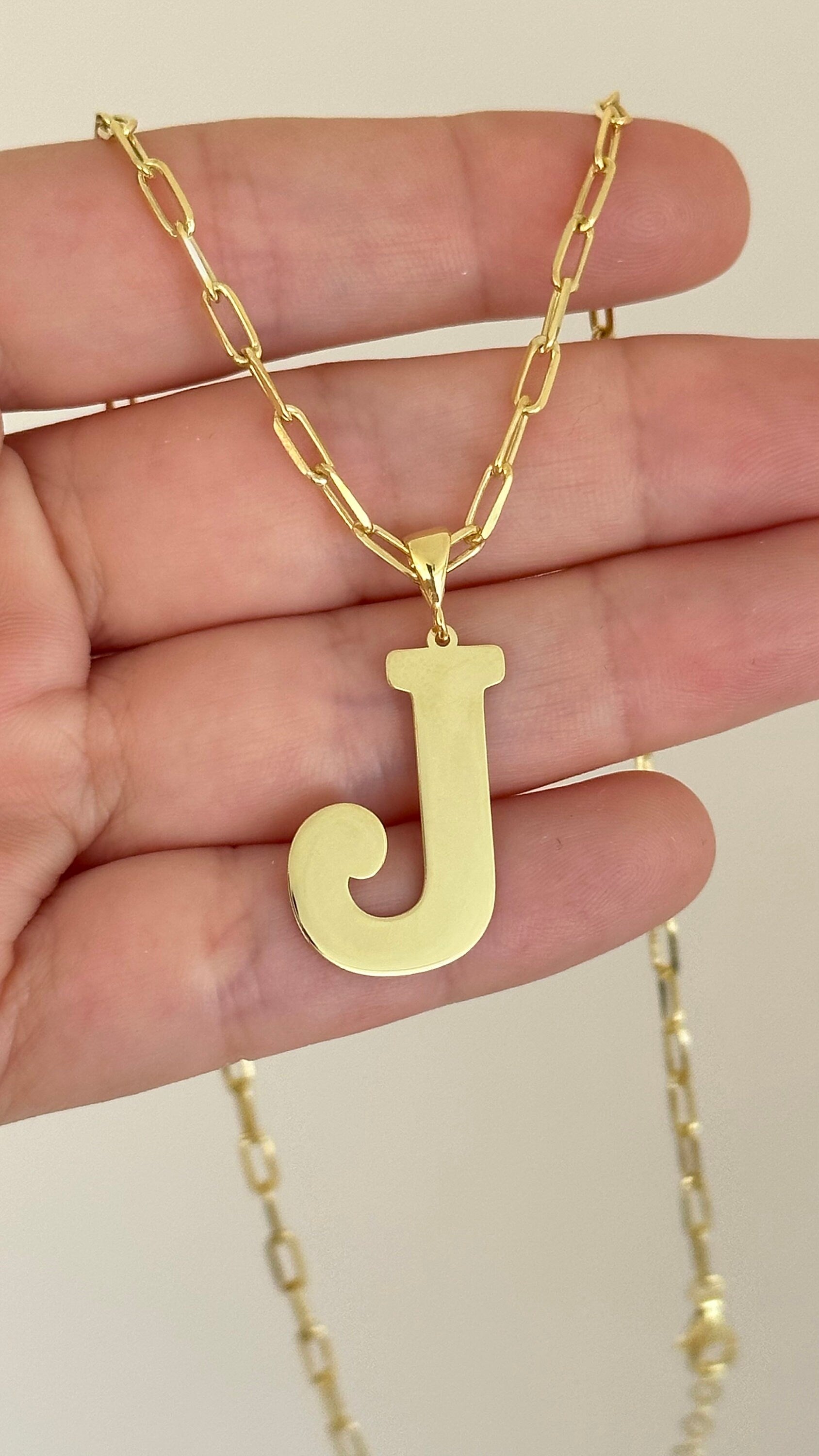 Sterling Silver Initial Letter Necklace: Oversized Personalized Pendant Jewelry Gift