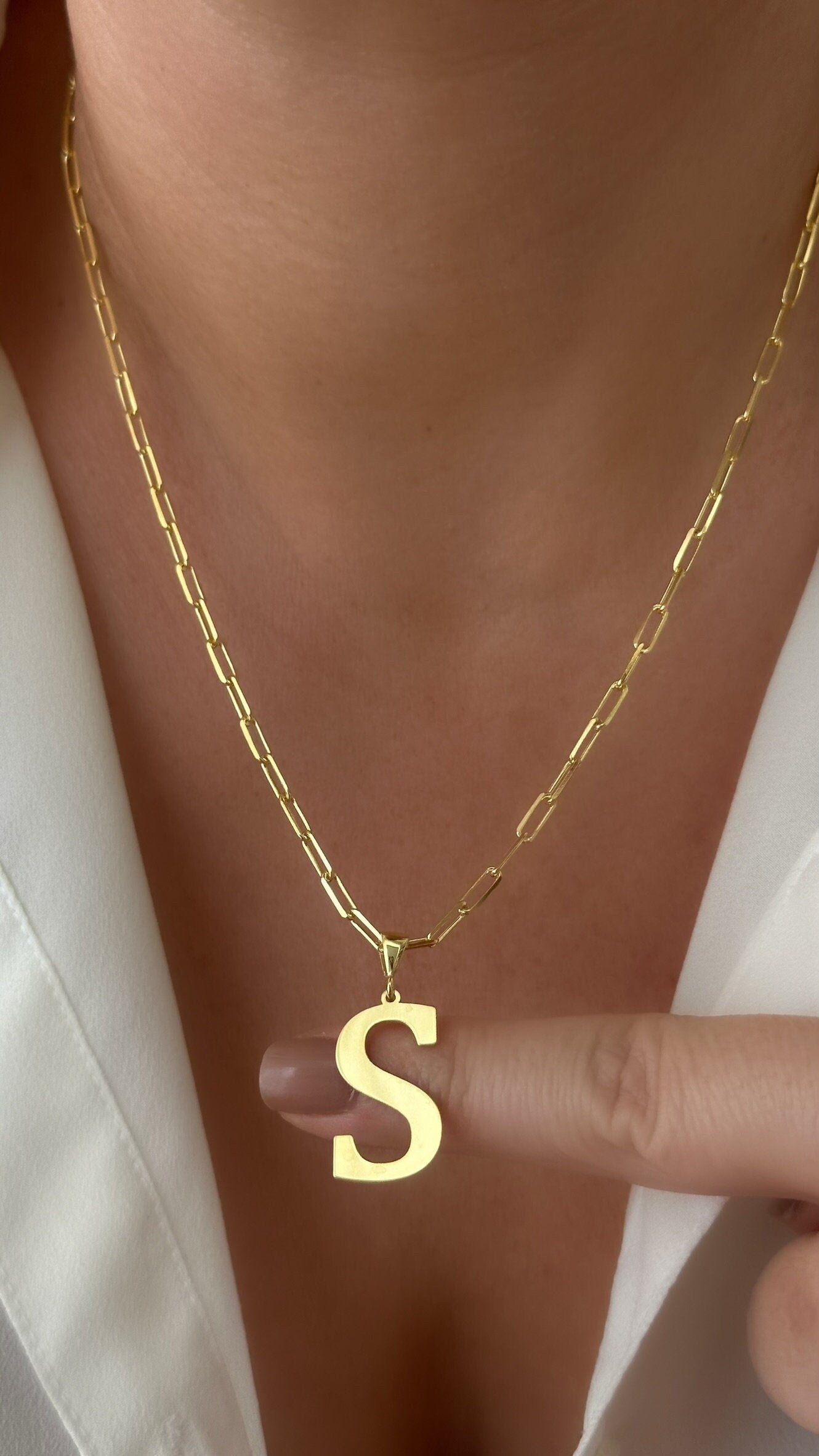 Sterling Silver Initial Necklace: Personalized Large Letter Pendant
