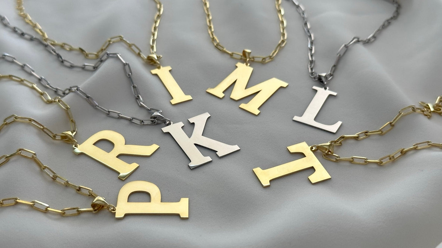 Sterling Silver Initial Necklace: Personalized Large Letter Pendant