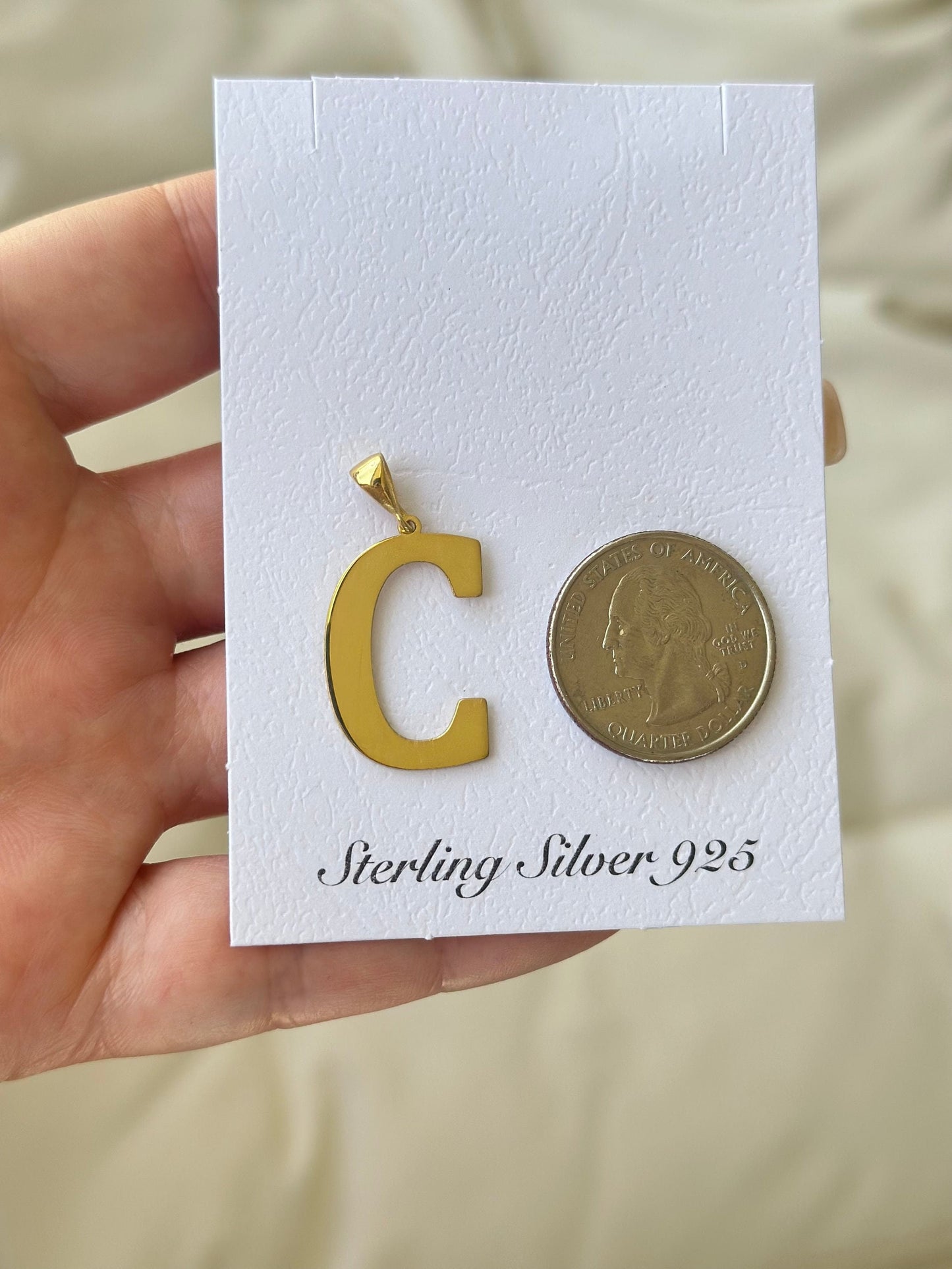 Sterling Silver Initial Necklace: Personalized Large Letter Pendant