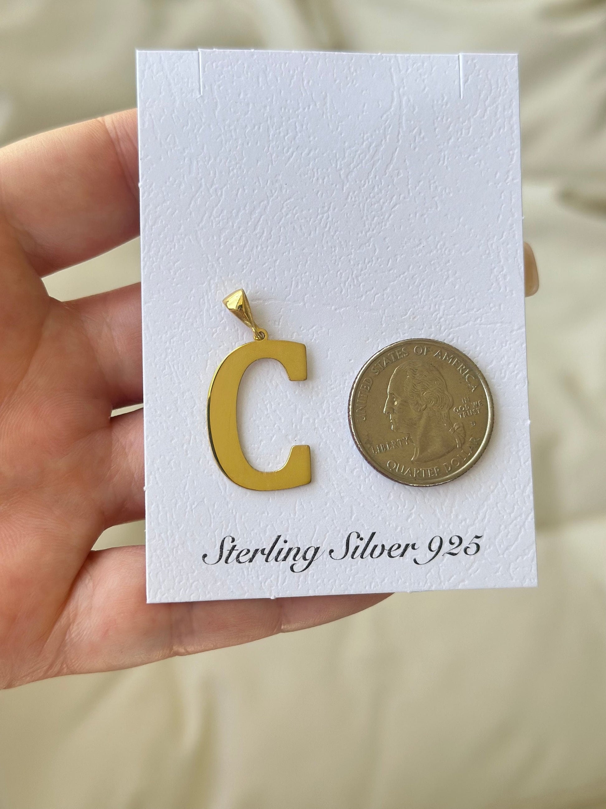 Sterling Silver Initial Necklace: Personalized Large Letter Pendant