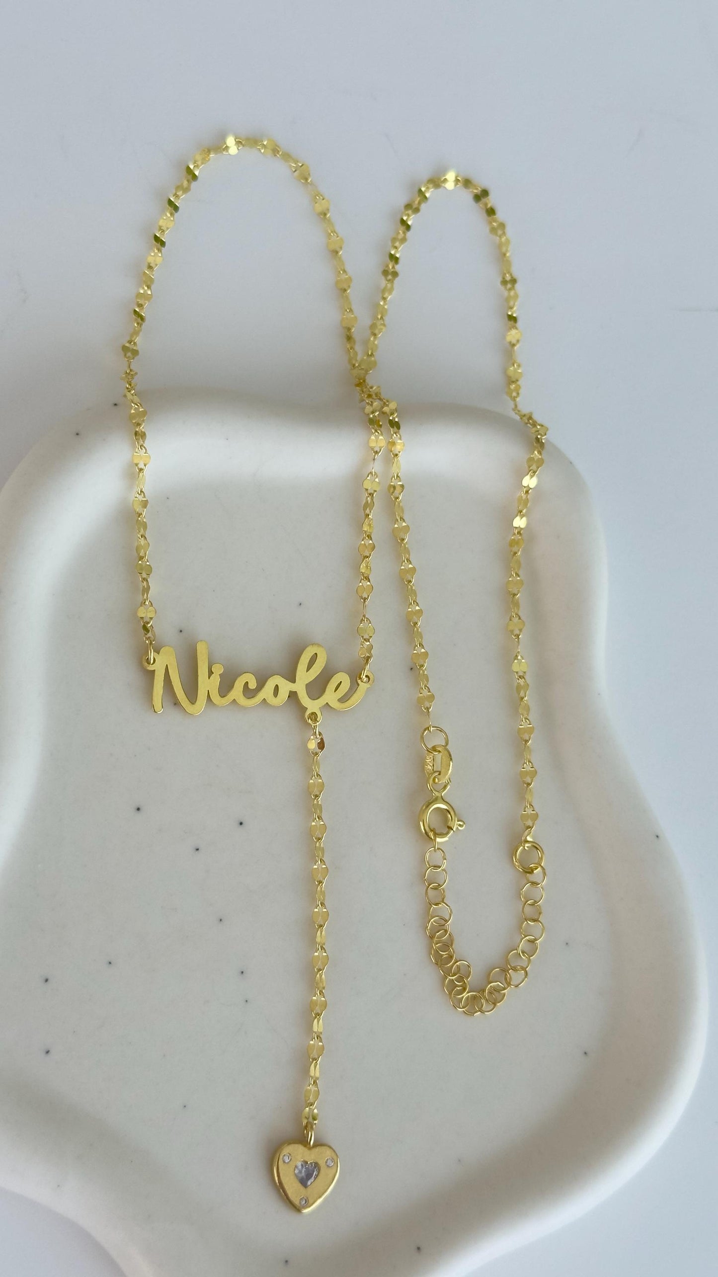 Sterling Silver Lariat Name Necklace: Custom 3D Heart Drop Pendant Personalized Unique Jewelry