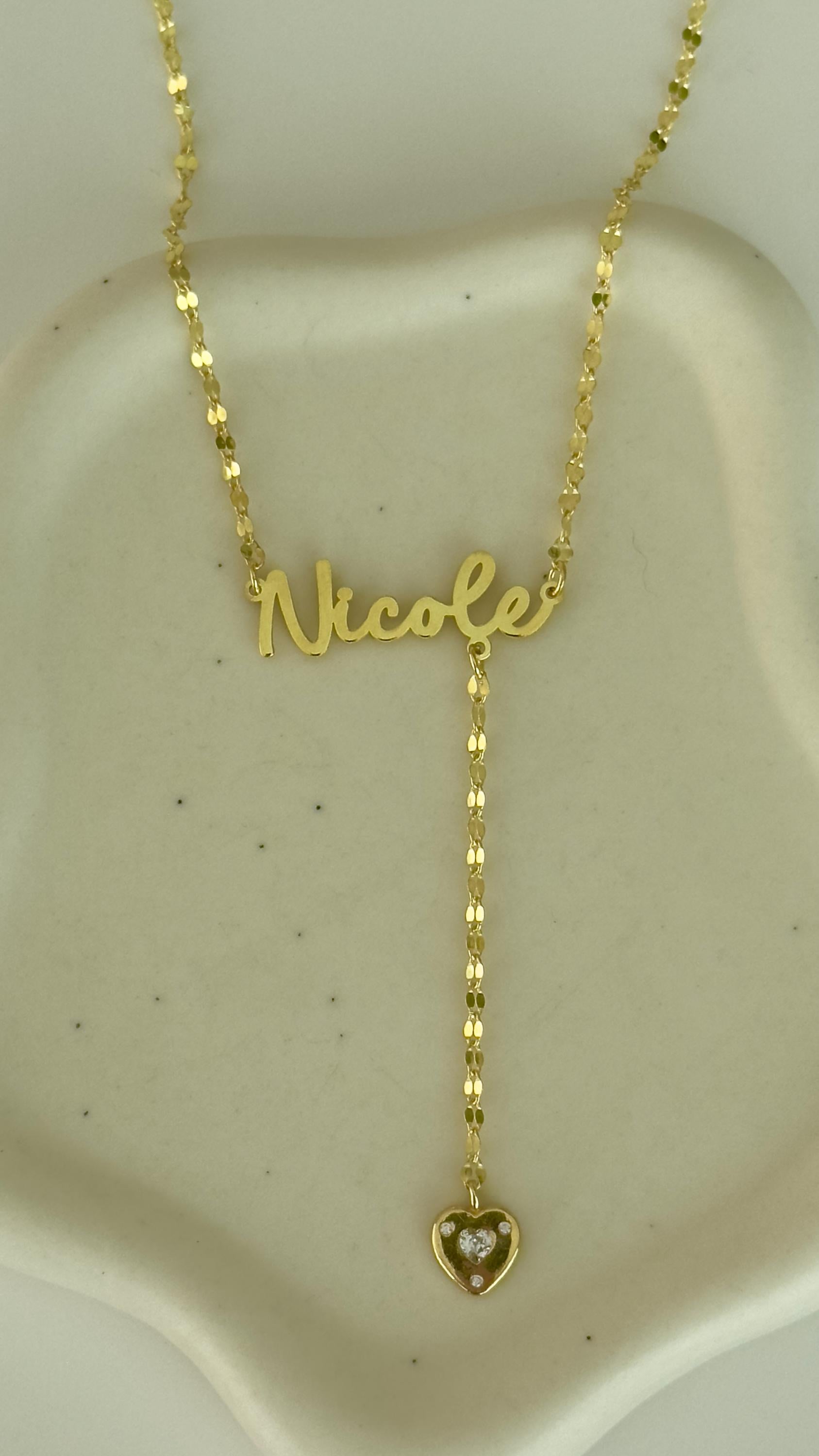 Sterling Silver Lariat Name Necklace: Custom 3D Heart Drop Pendant Personalized Unique Jewelry