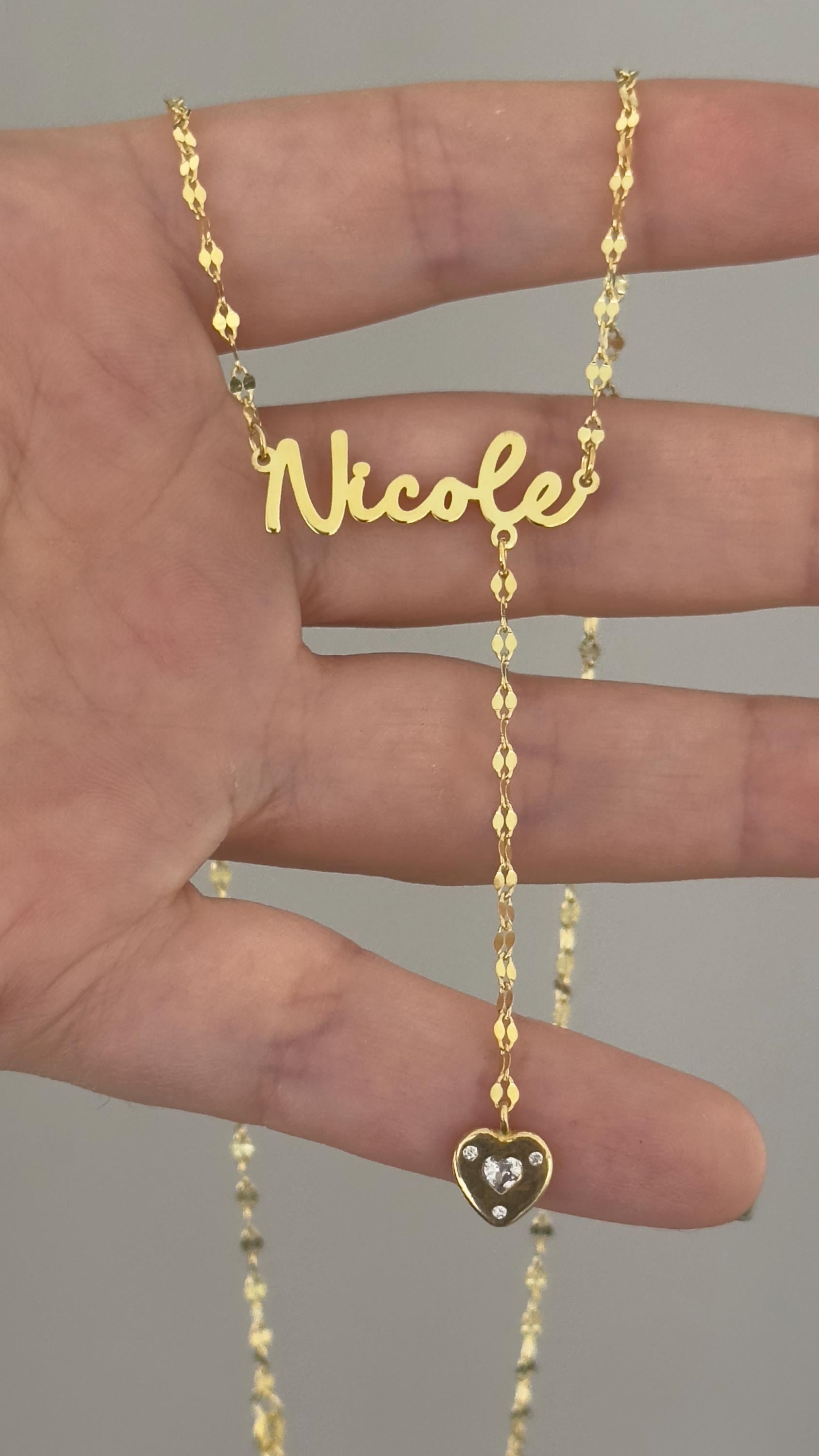 Sterling Silver Lariat Name Necklace: Custom 3D Heart Drop Pendant Personalized Unique Jewelry