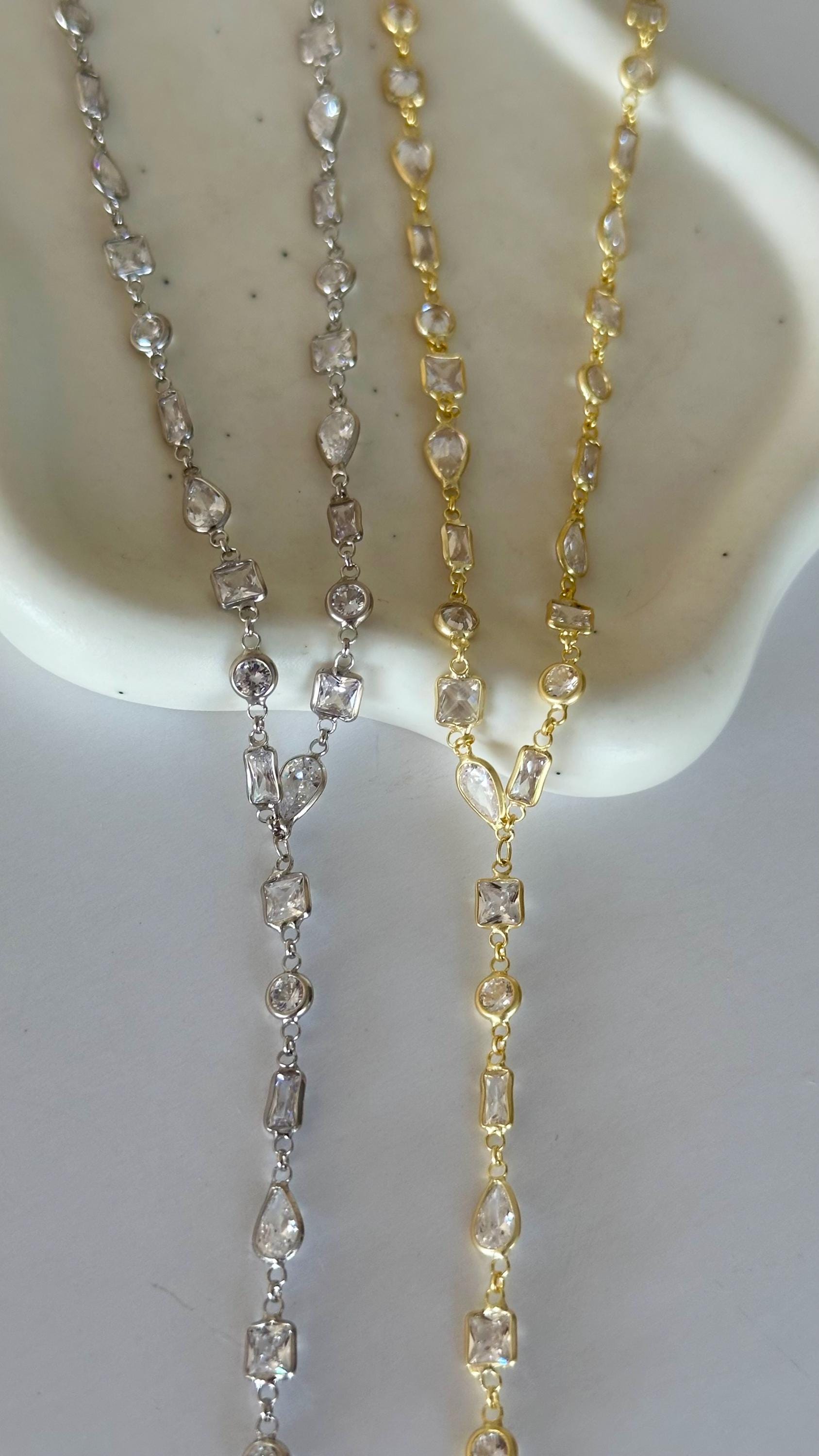 Sterling Silver Lariat Necklace: Multicolor Gemstone Long Y Drop, 14K Gold Plated