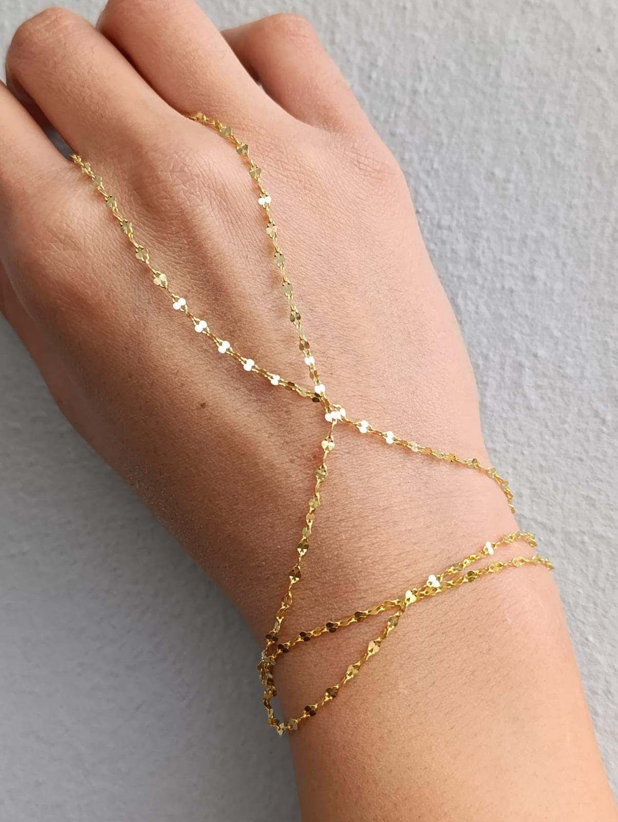 Multi-use Y drop necklace worn as a hand chain bracelet, 14k Gold Plated 925 Sterling Silver, Sparkle Dainty Chain Bracelet, Hand Jewelry Women