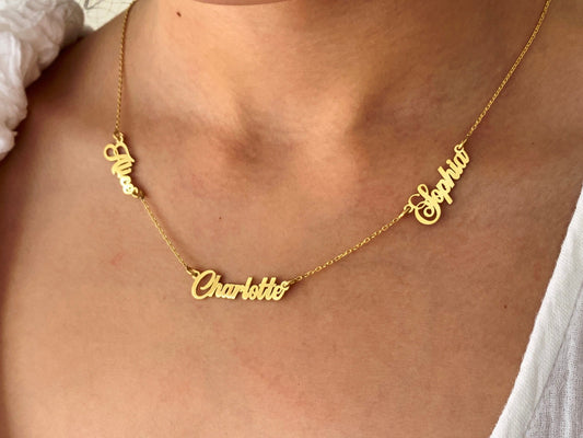 Multiple Name Necklace, Family Necklace, Custom Nameplate, Personalized Jewelry, Gift for her, Gift for Mom, Wife, Anniversary Gifts, 925 Sterling Silver, Handmade Jewelry, 14k Gold Plated, Monogram Jewelry