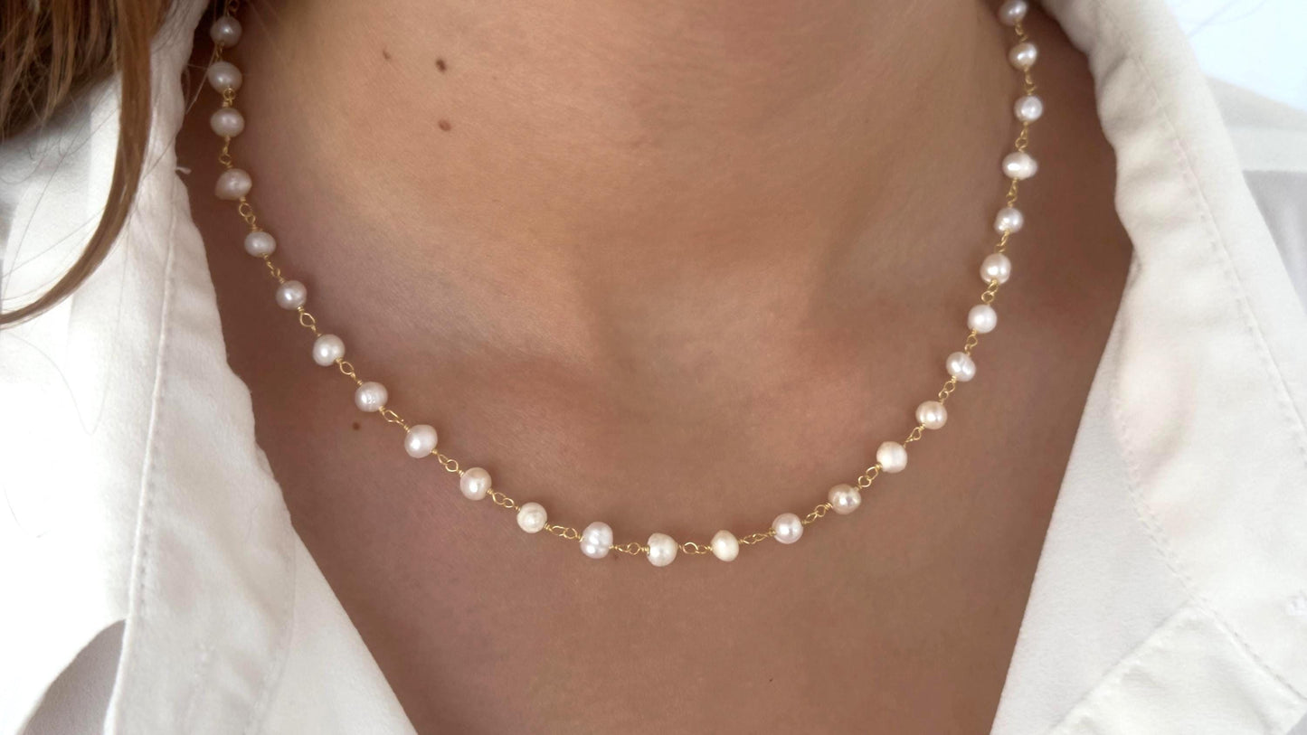 Dainty Freshwater Pearl Necklace, Freshwater Natural Pearls Choker, 925 Sterling Silver 14k Gold Plated, Layering Necklaces Women Girls, Gift for bride, bridesmaid, girlfriend, mom, wife, sister.