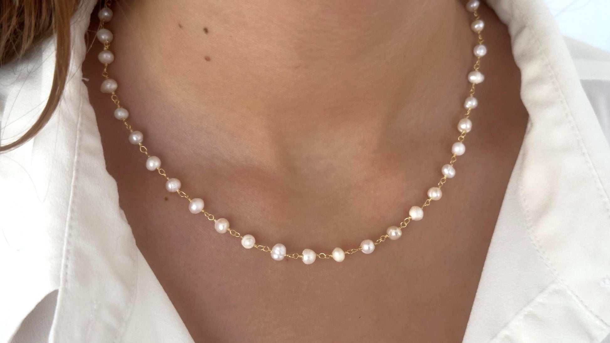 Dainty Freshwater Pearl Necklace, Freshwater Natural Pearls Choker, 925 Sterling Silver 14k Gold Plated, Layering Necklaces Women Girls, Gift for bride, bridesmaid, girlfriend, mom, wife, sister.