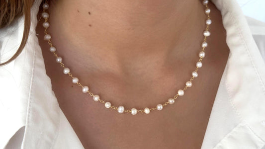 Dainty Freshwater Pearl Necklace, Freshwater Natural Pearls Choker, 925 Sterling Silver 14k Gold Plated, Layering Necklaces Women Girls, Gift for bride, bridesmaid, girlfriend, mom, wife, sister.