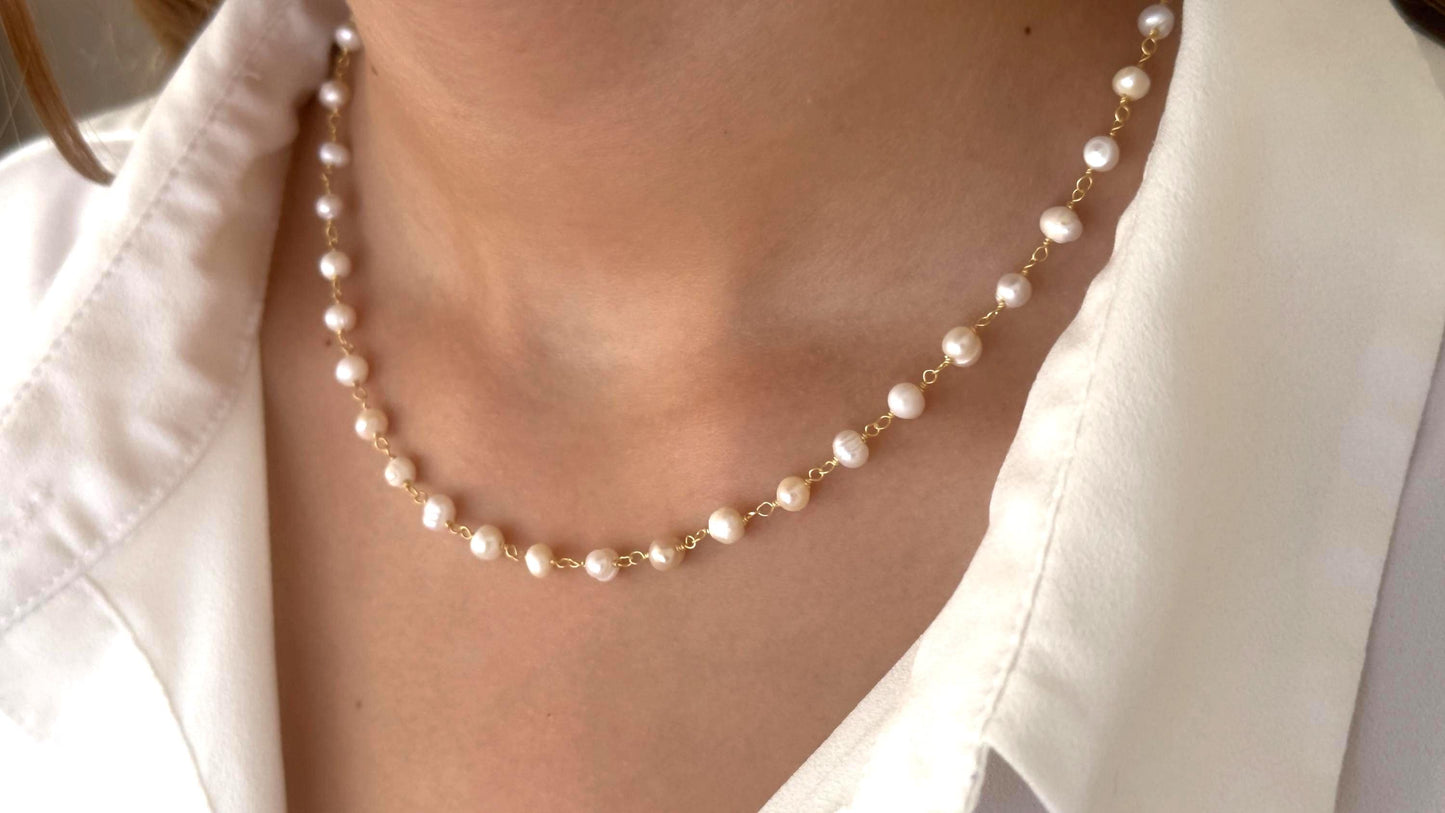 Dainty Pearl Necklace Choker Tiny Freshwater Pearls 14k gold plated 925 sterling silver pearl jewelry wedding bridesmaid gifts
