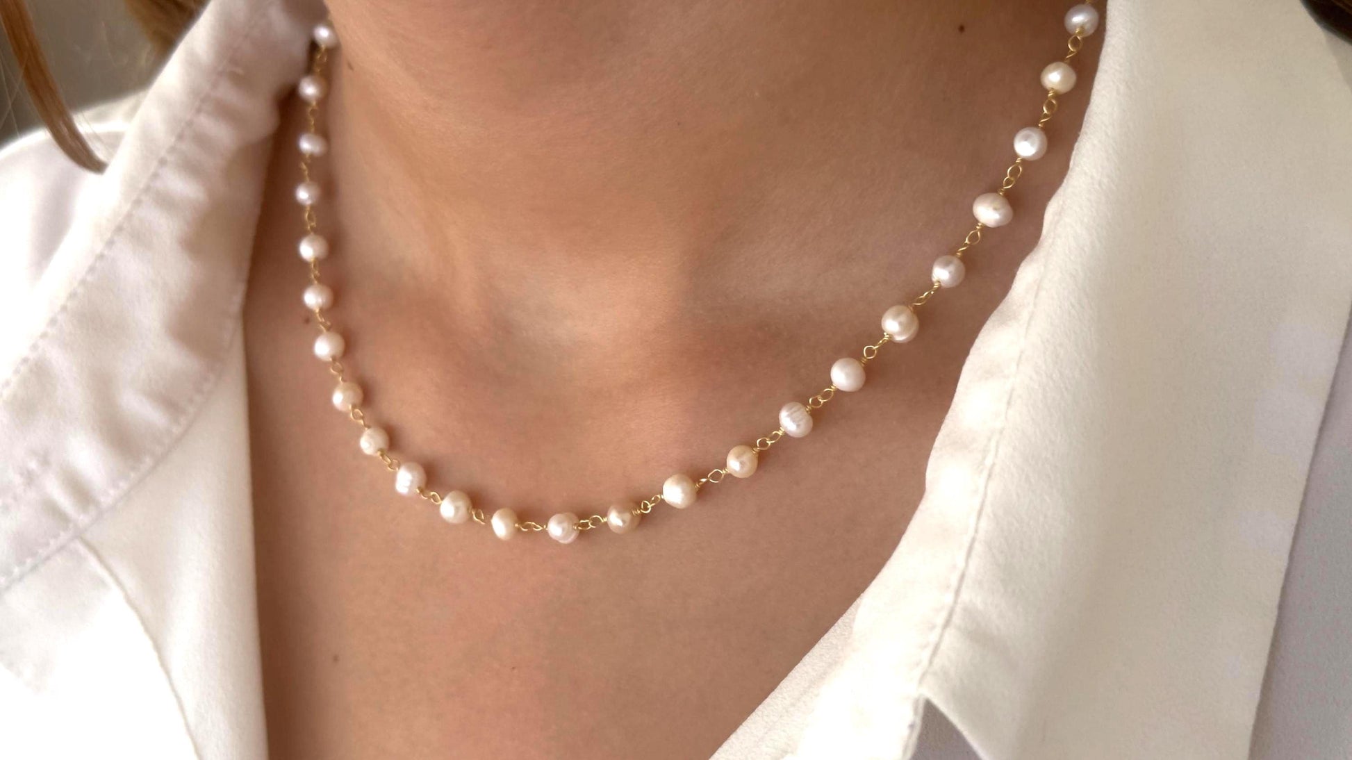Dainty Pearl Necklace Choker Tiny Freshwater Pearls 14k gold plated 925 sterling silver pearl jewelry wedding bridesmaid gifts