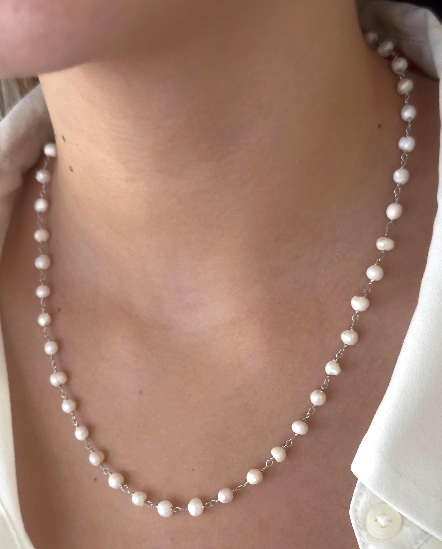 Sterling Silver Pearl Necklace: Freshwater Pearls Strand Choker 14k Gold Plated Wedding Jewelry