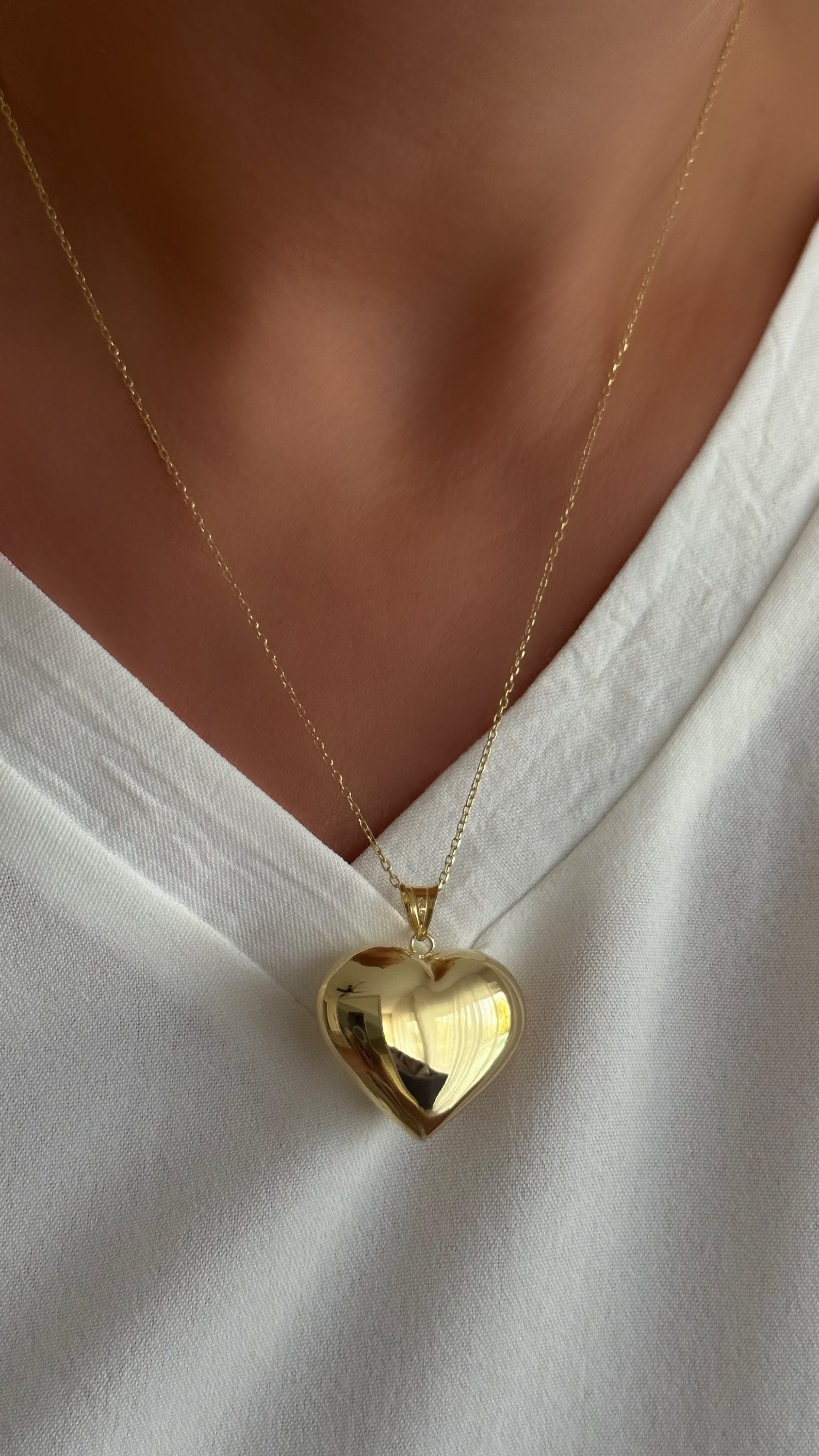 Sterling Silver Puffy Heart Necklace: Chunky 3D Pendant 14k Gold Plated