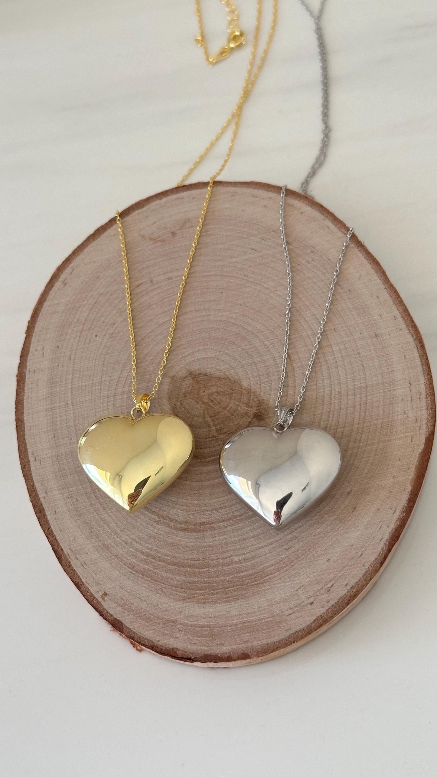 Sterling Silver Puffy Heart Necklace: Chunky 3D Pendant 14k Gold Plated
