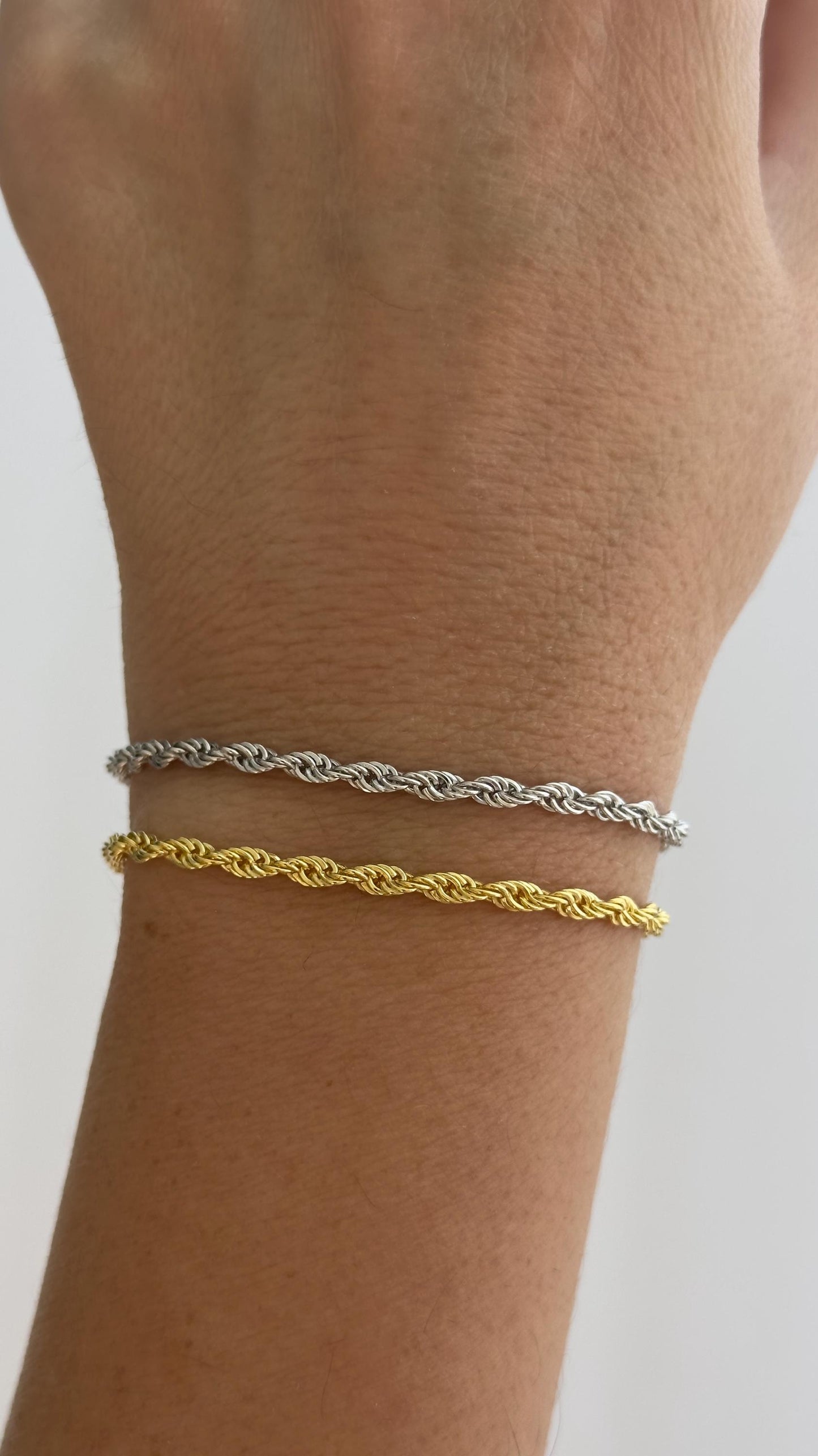 Sterling Silver Rope Chain Bracelet: 14K Gold Plated 3mm Thick Bracelets for Women, Men