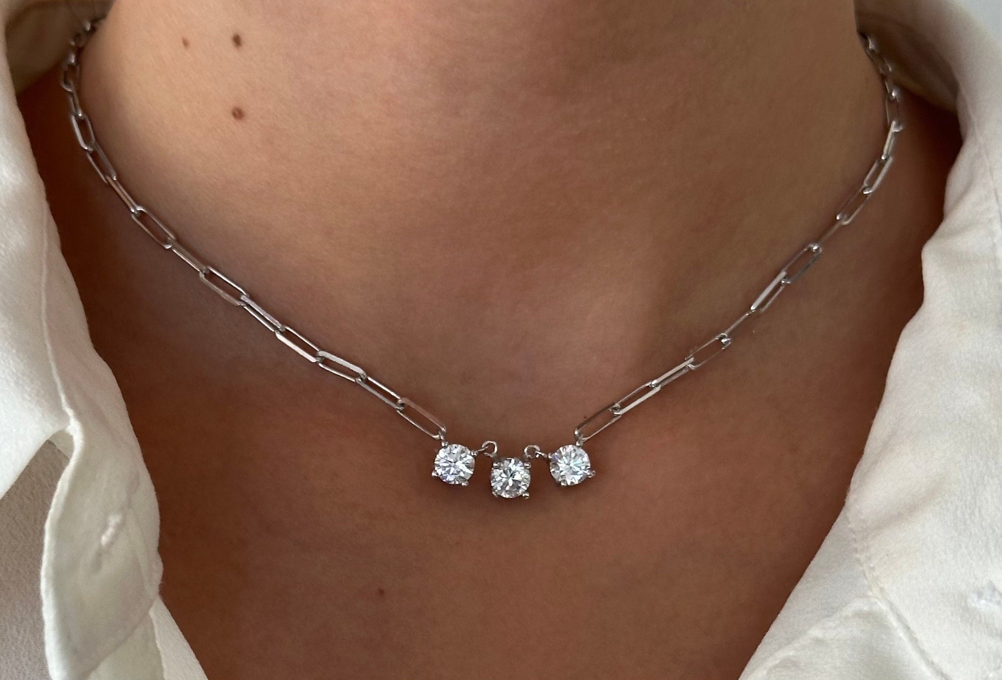Sterling Silver Solitaire Diamond Necklace: 14k Gold Plated Paperclip Chain Bridesmaid Gift