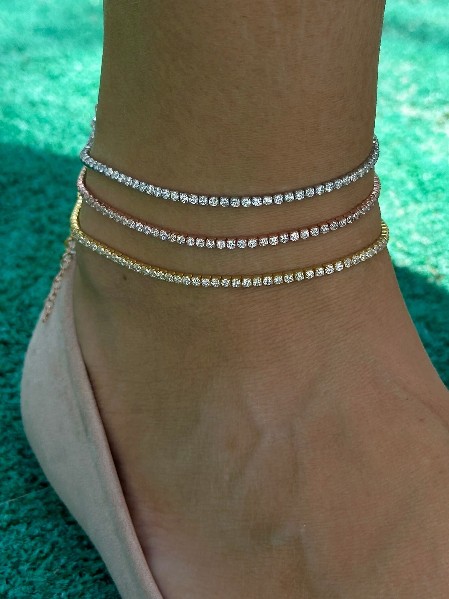 Gold plated tennis anklet with cubic zirconia