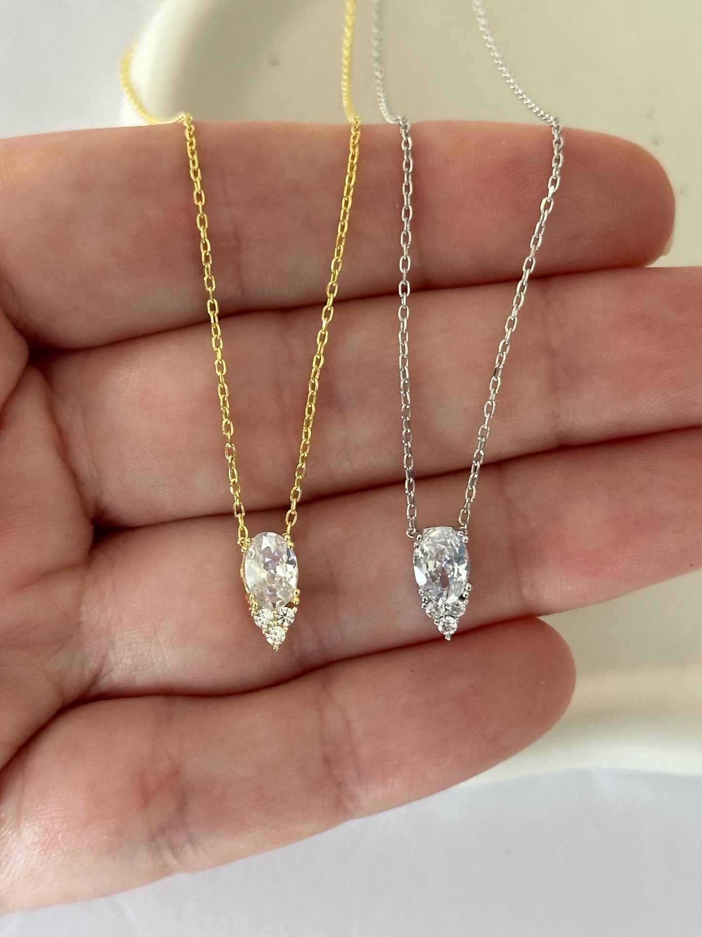 Dainty layering baguette diamond necklace for women, minimalist style 925 Sterling Silver Handmade Jewelry Gifts
