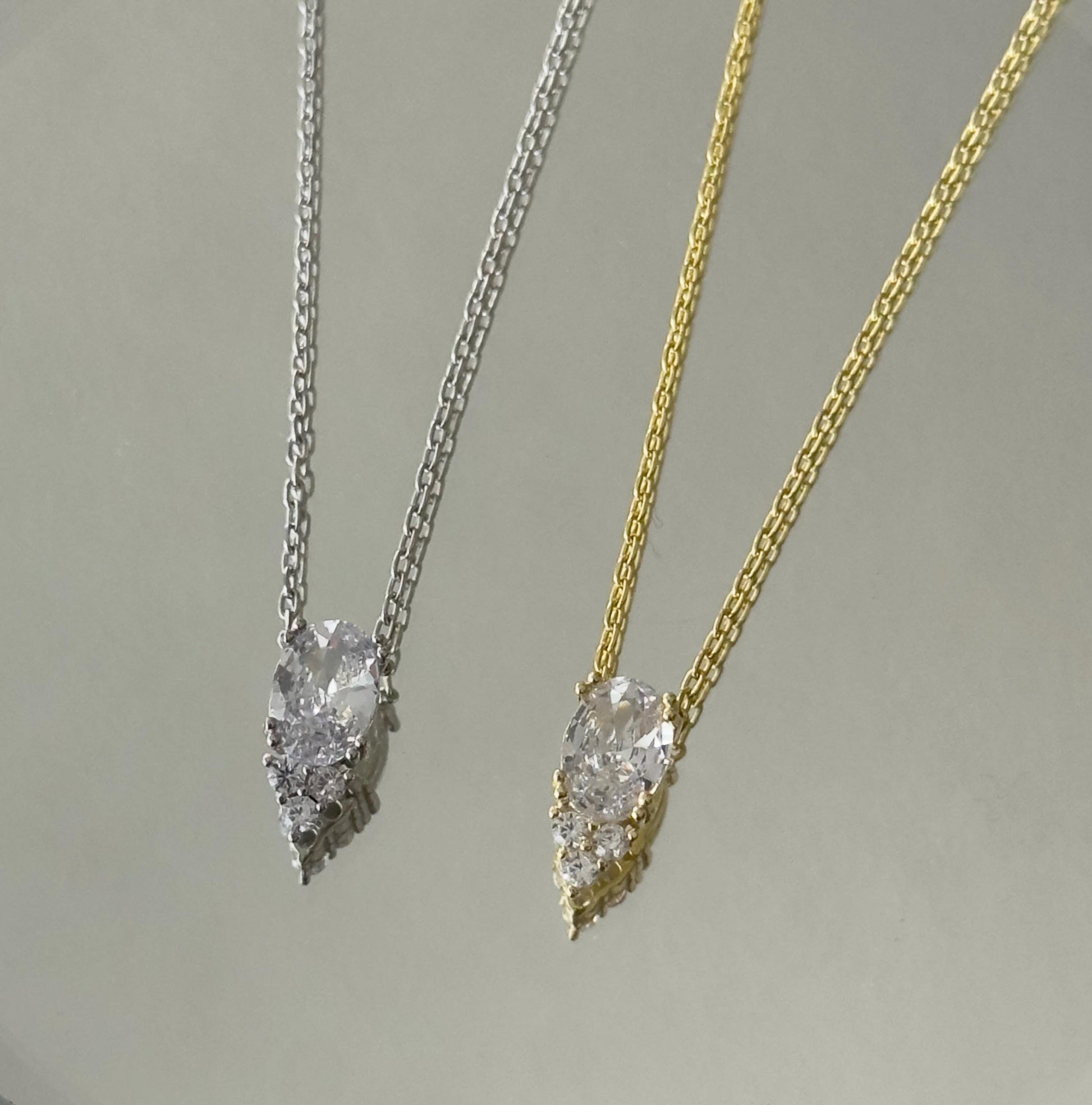 Teardrop Diamond Baguette Necklace: CZ Gemstone Pendant 925 Sterling Silver, 14k Gold Plated